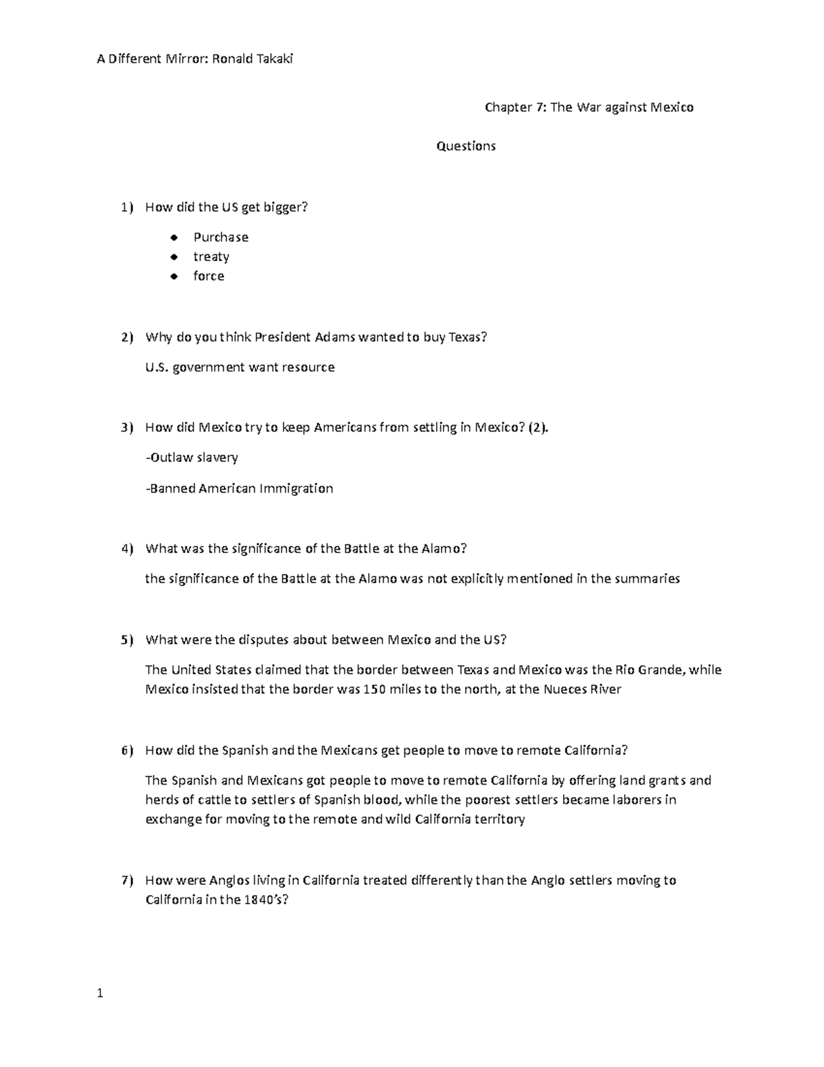 Chapter 7 Guiding Questions - Google Docs - Chapter 7: The War against ...