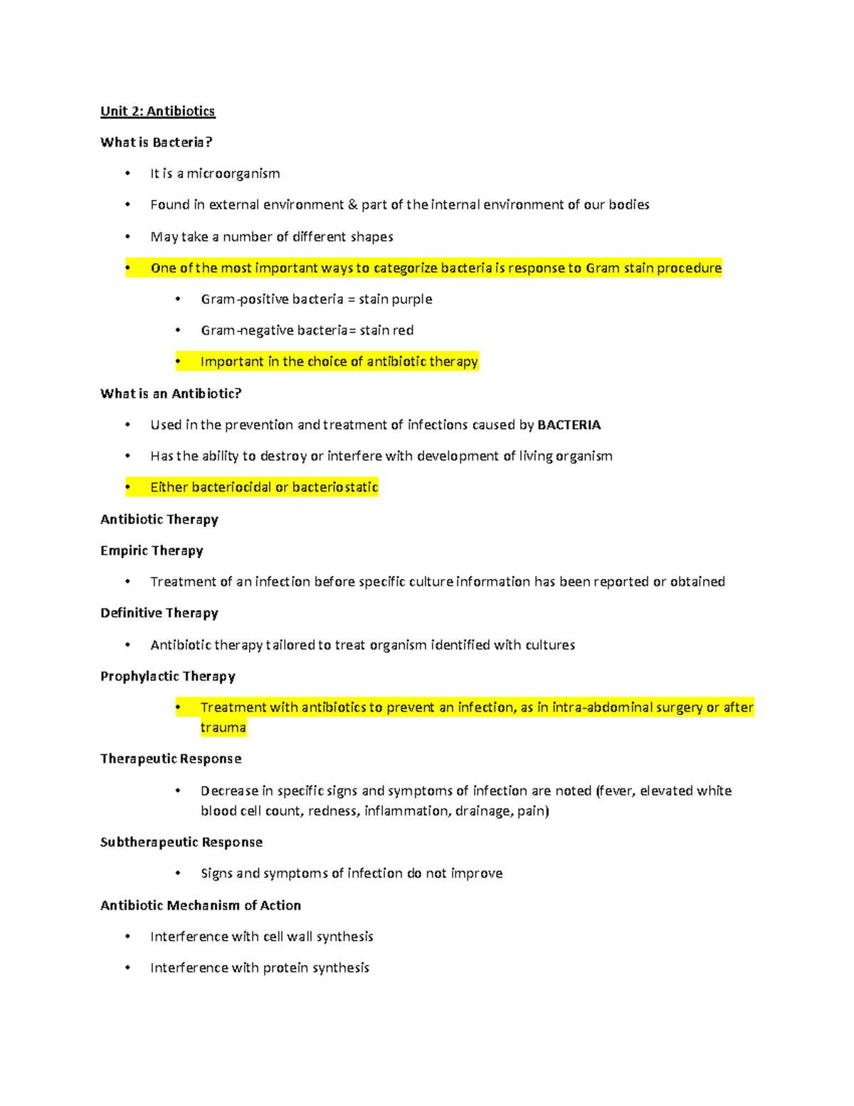 Antibiotics - notes - Unit 2: Antibiotics What is Bacteria? It is a ...