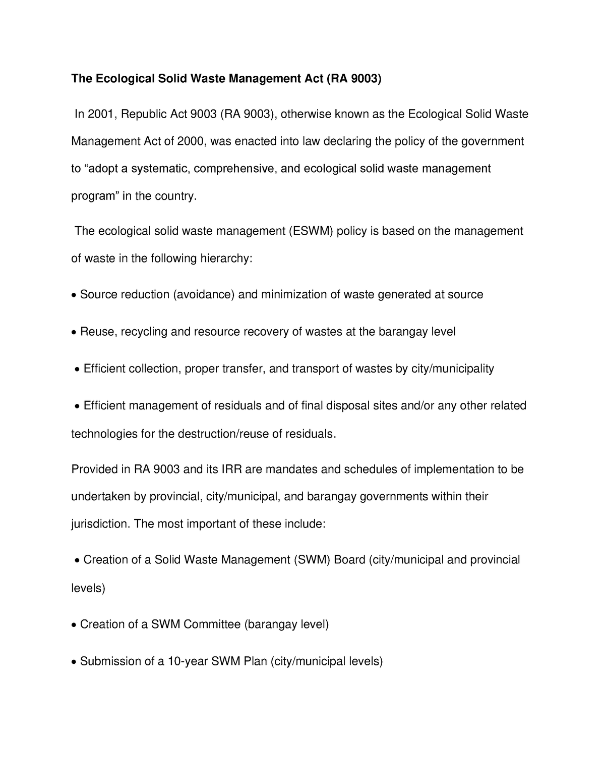 ecological solid waste management essay