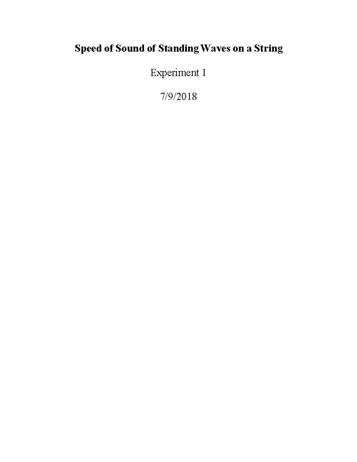 Lab Report 1 - Speed Of Sound Of Standing Waves On A String Experiment ...