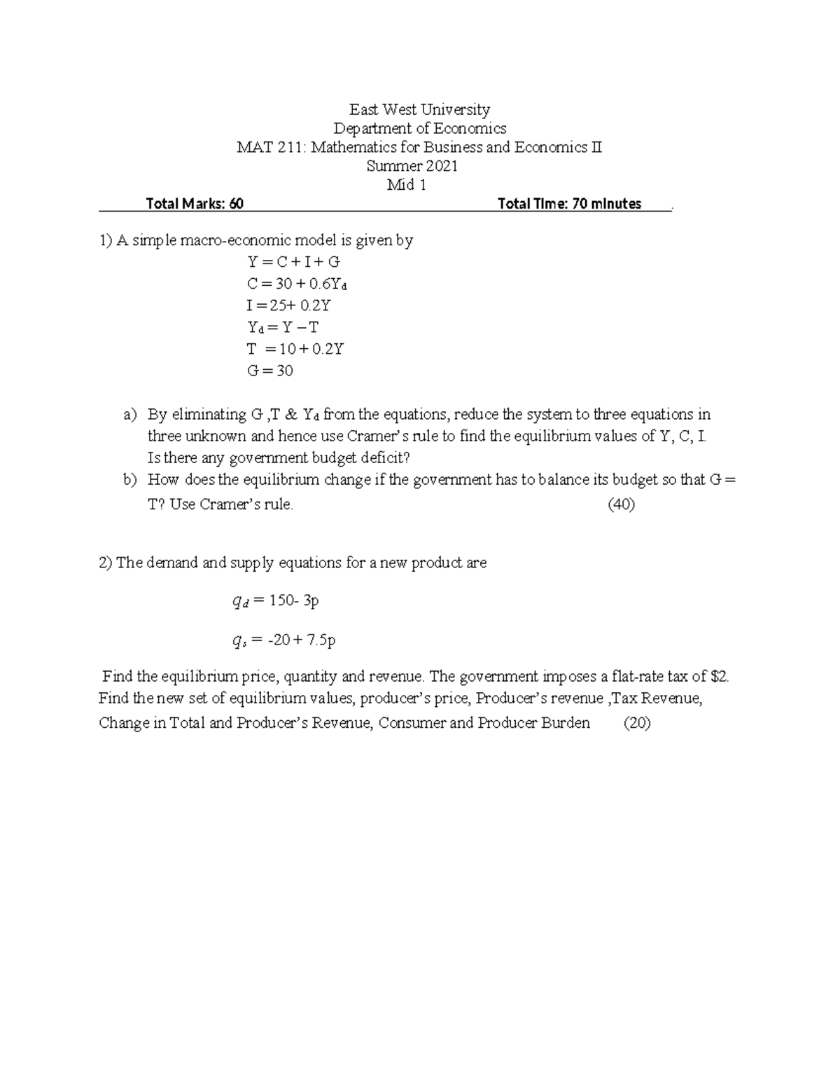 MAT-211-Mid-1-Summer-2021 (13) - East West University Department of ...