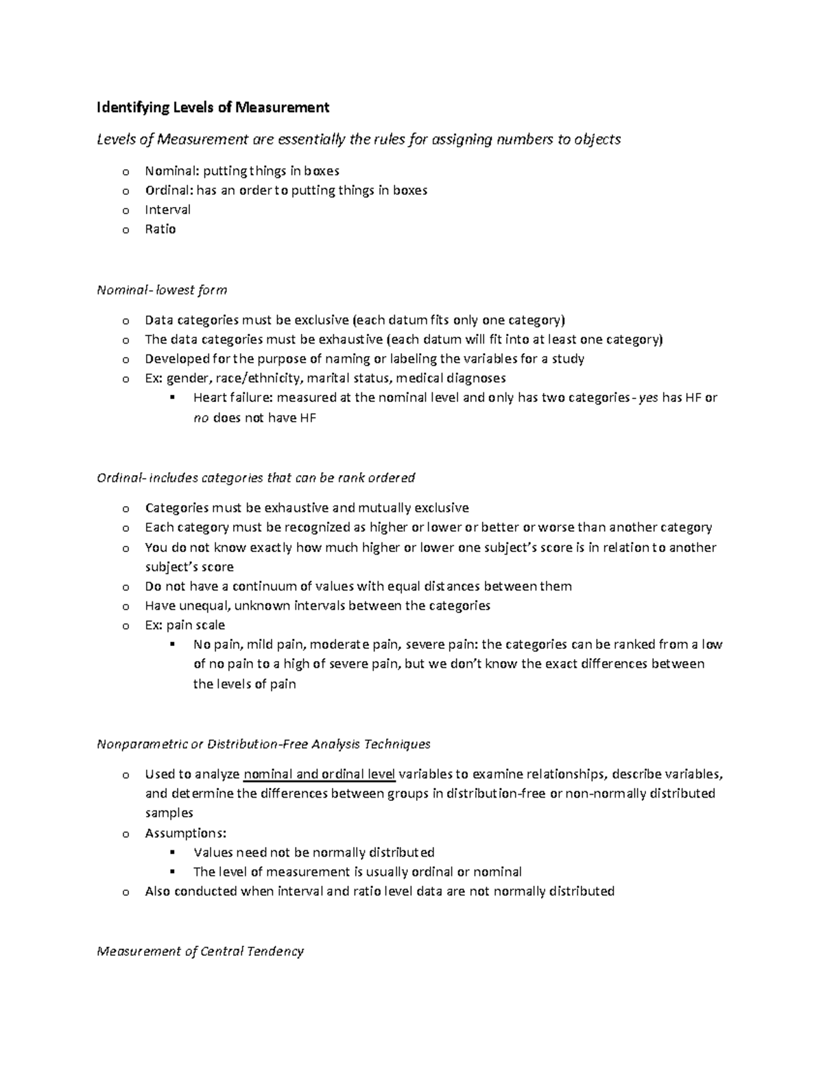 Stats Notes Lecture 1 - Identifying Levels of Measurement - Identifying ...