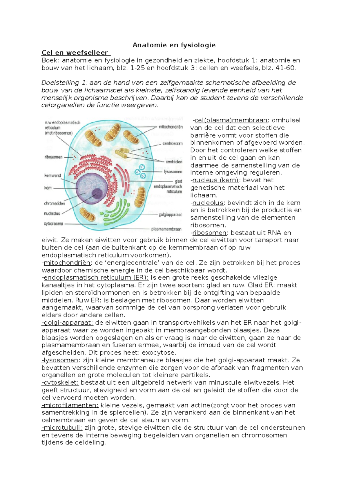 Samenvatting Cel En Weefselleer Basisblok - Anatomie En Fysiologie Cel ...