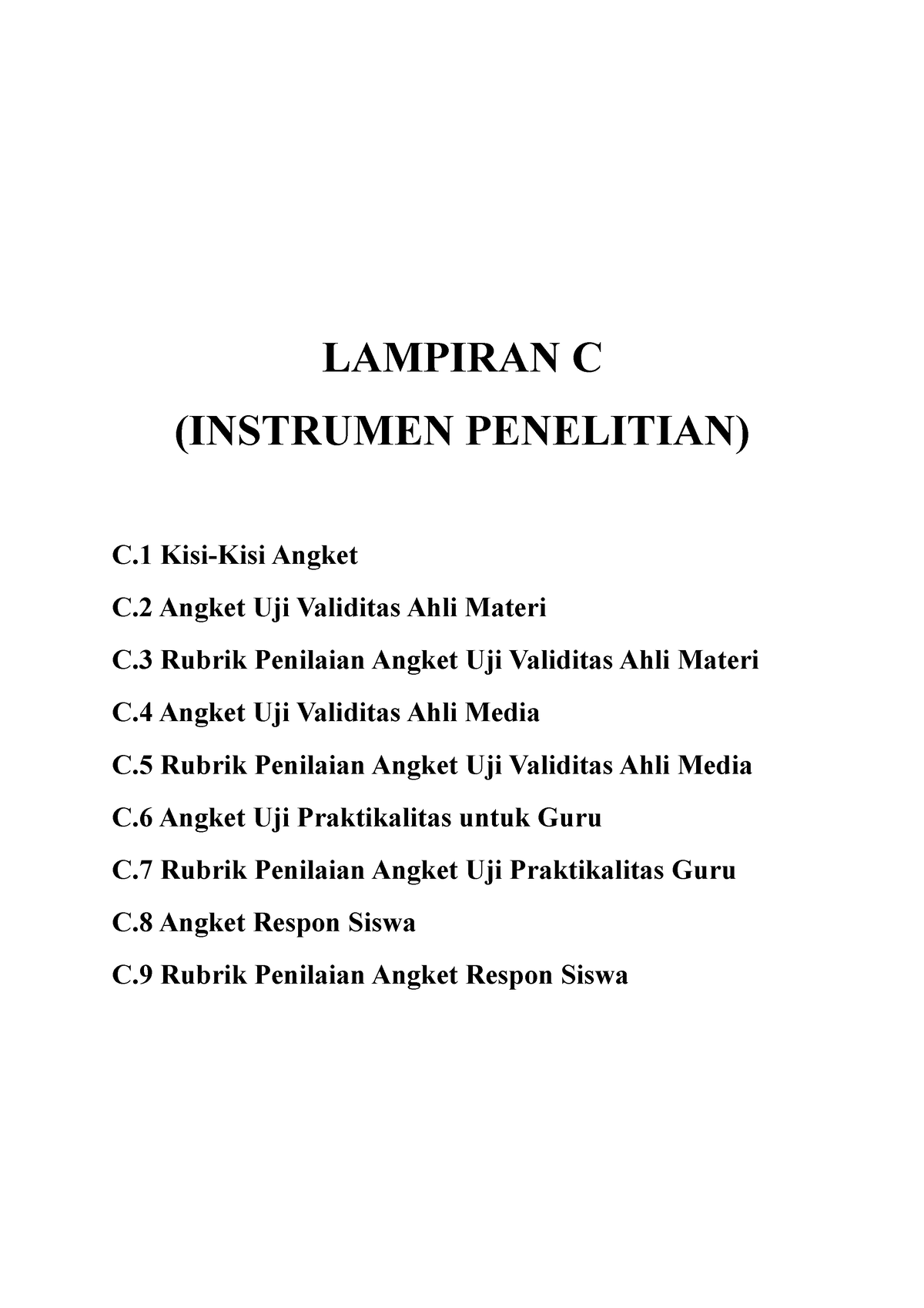 Lampiran C Dan C1 KISI KISI - LAMPIRAN C (INSTRUMEN PENELITIAN) C Kisi ...