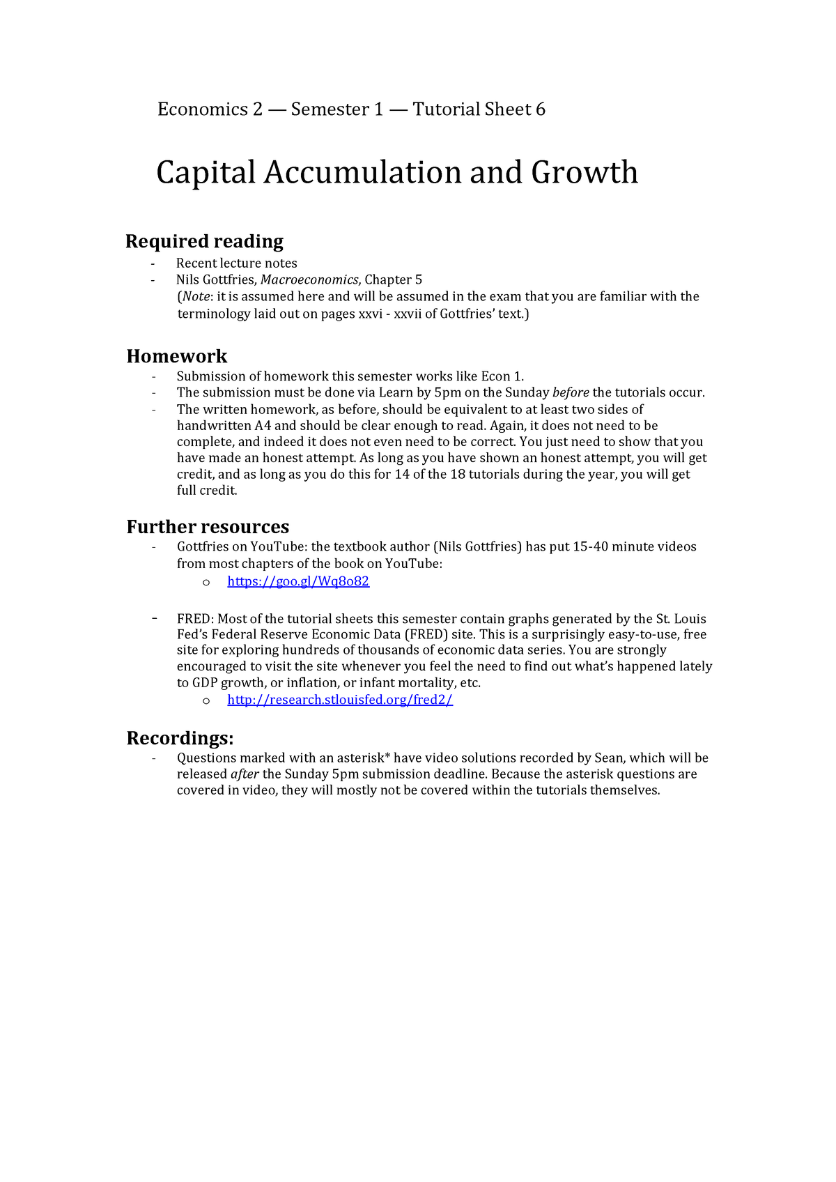 Week 7 Solutions S1 - Economics 2 — Semester 1 — Tutorial Sheet 6 ...