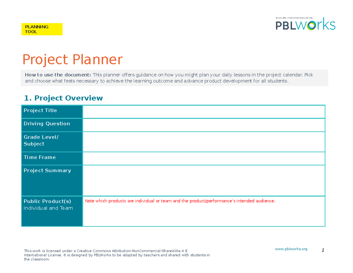 PBLWorks Project Planner 2021 - TOOL Project Planner How to use the ...