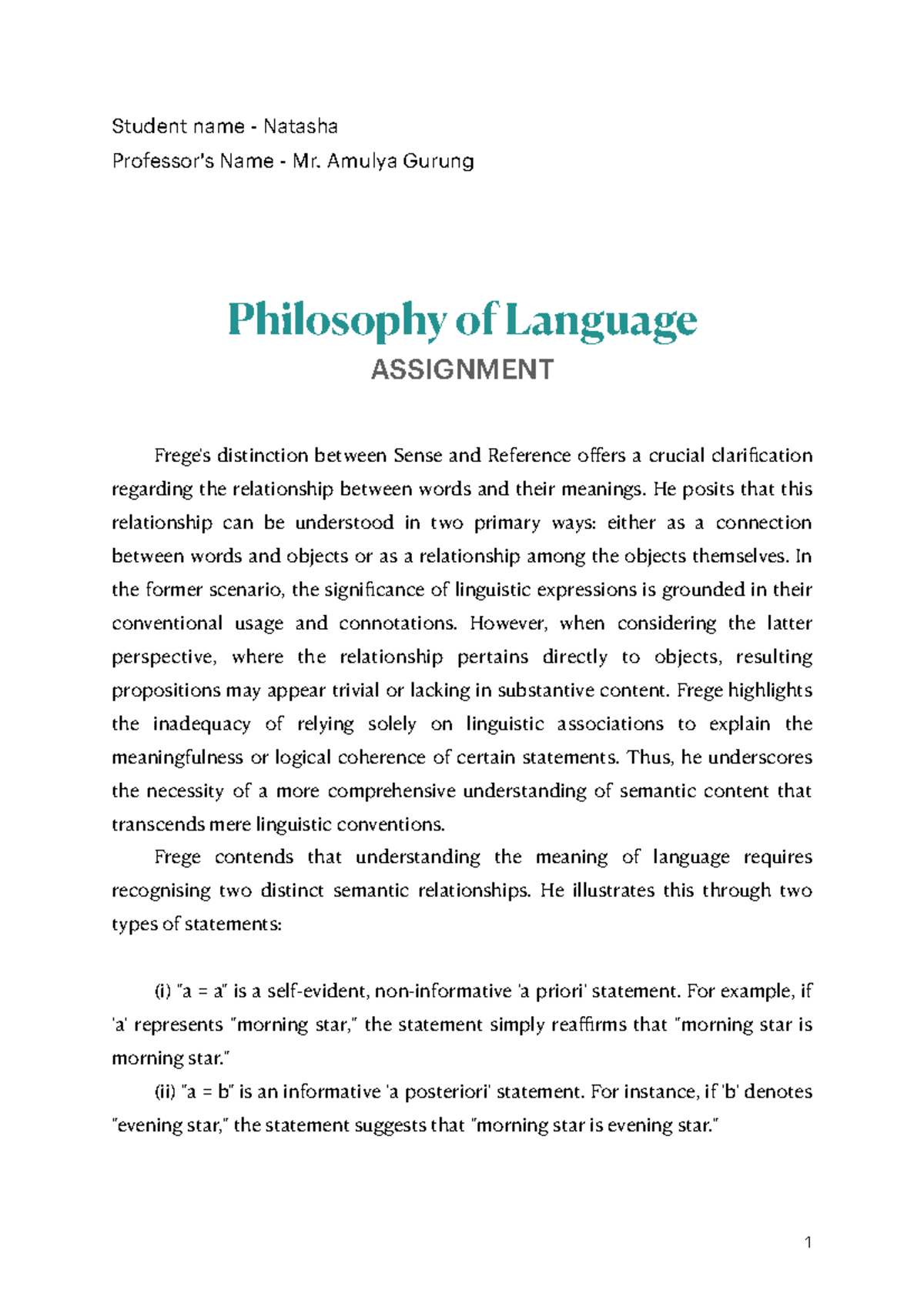 Assignment AP - Student name - Natasha Professor's Name - Mr. Amulya ...