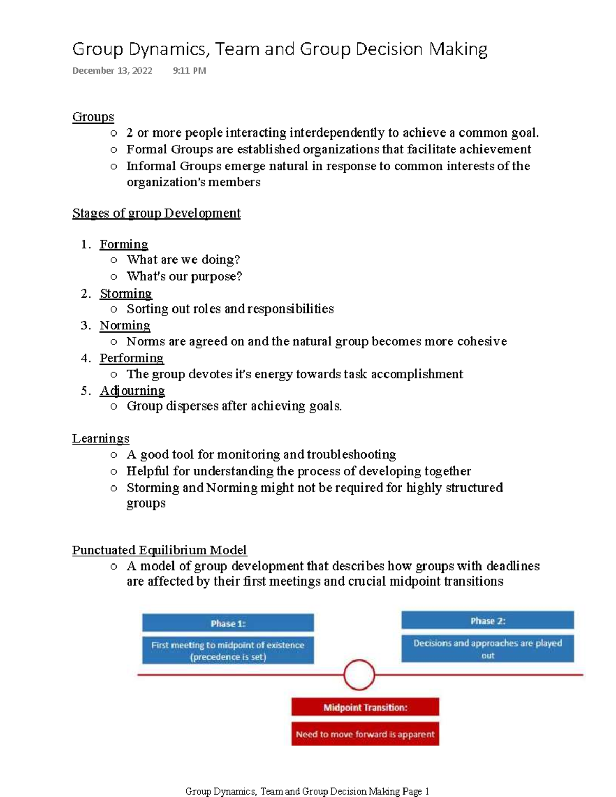 Organizational Behaviour Group Dynamics Groups 2 or more people