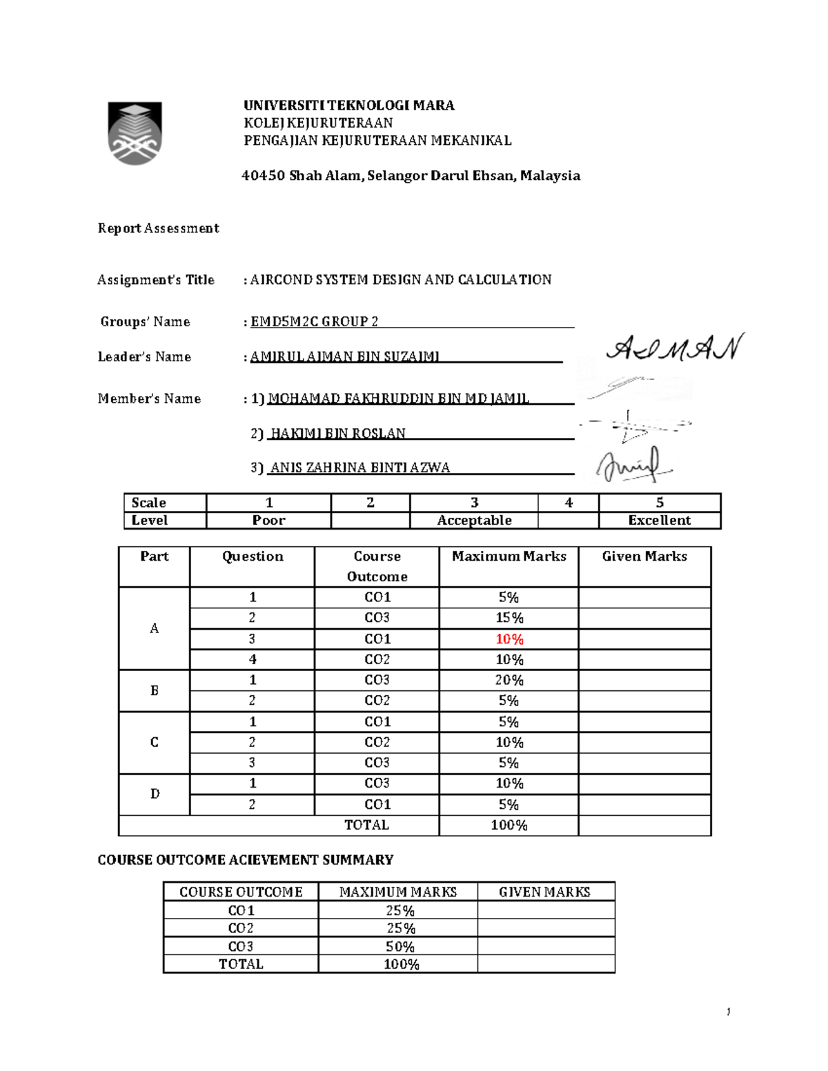 EMD5M2C Group 2 Aircond System Design AND Calculation - Report ...
