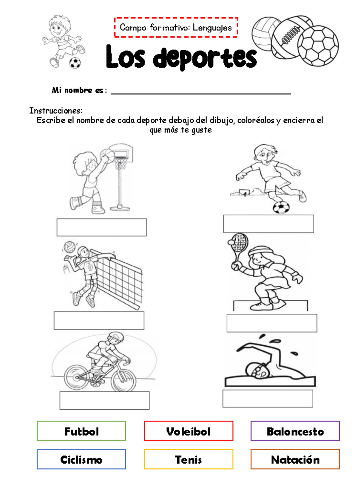 Hojas DE Trabajo - ejercicios para niños - Instrucciones: Escribe el ...