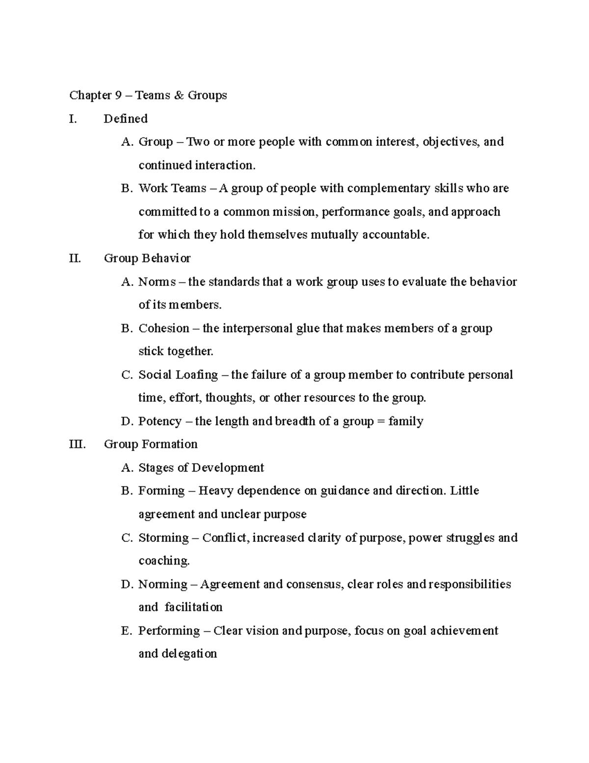 Chapter 9 Outline - Chap 9 Notwes - Chapter 9 – Teams & Groups I ...