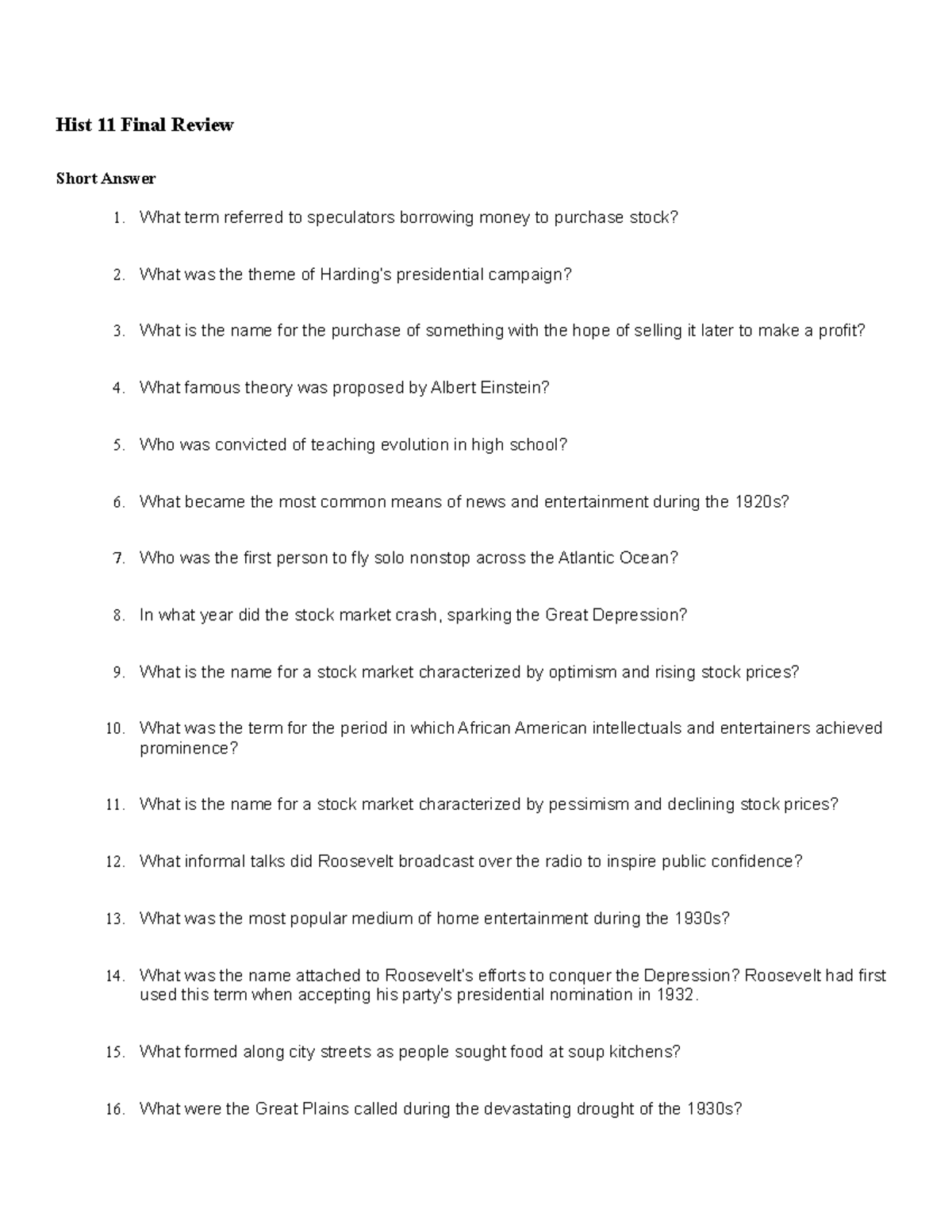 1db27e16e67f6163e362e50bbbd23bb5 - Hist 11 Final Review Short Answer ...
