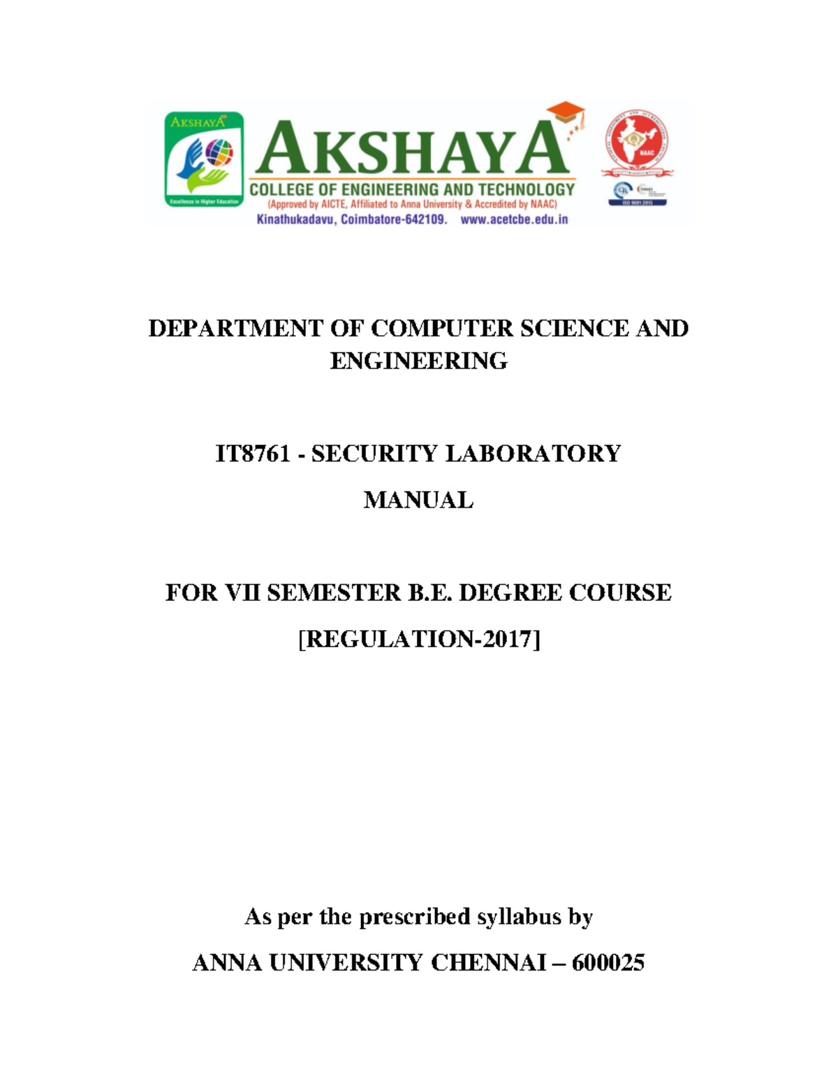 IT8761 Security Lab Manual Final Ver 2 DEPARTMENT OF COMPUTER SCIENCE