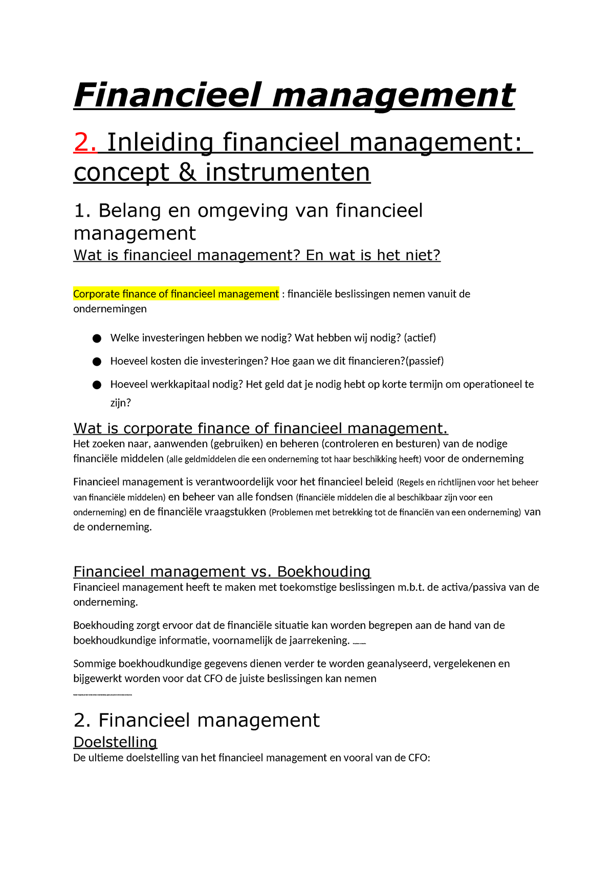 Samenvatting Hajarexamen Financieel Management - Financieel Management ...