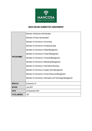 mancosa economics 1a assignment answers