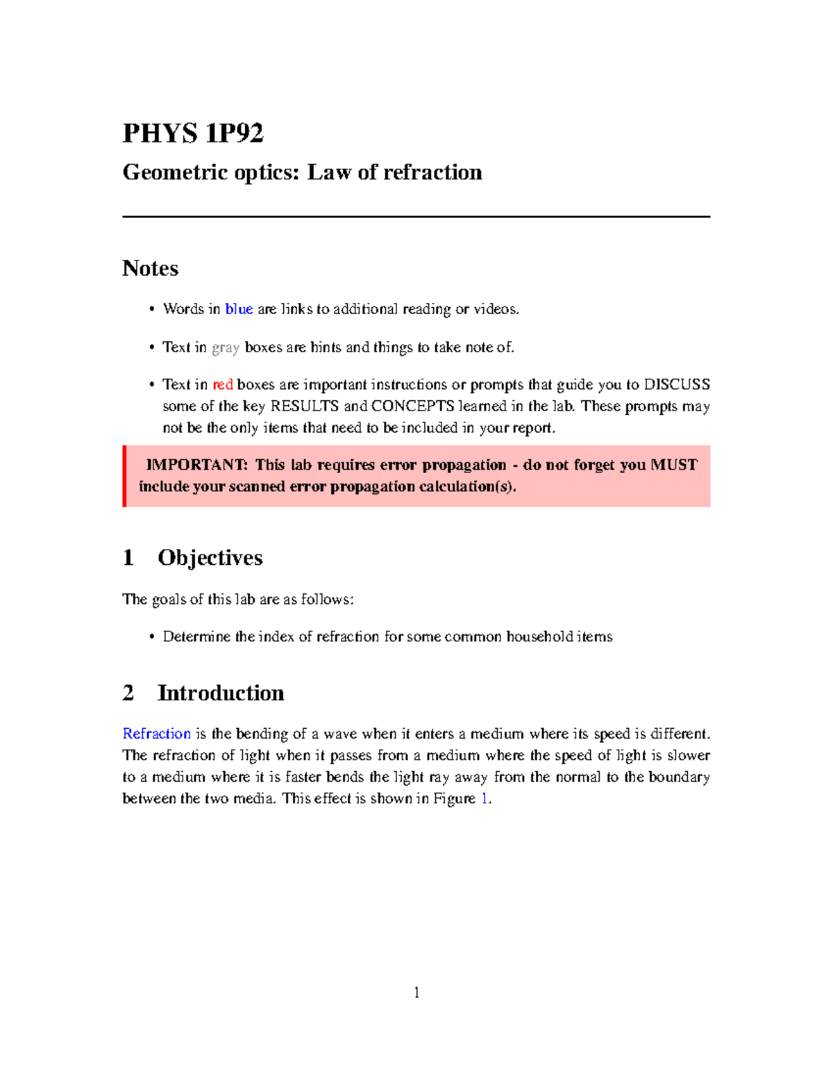 Geometric Optics lab manual1 PHYS 1P Geometric optics Law of