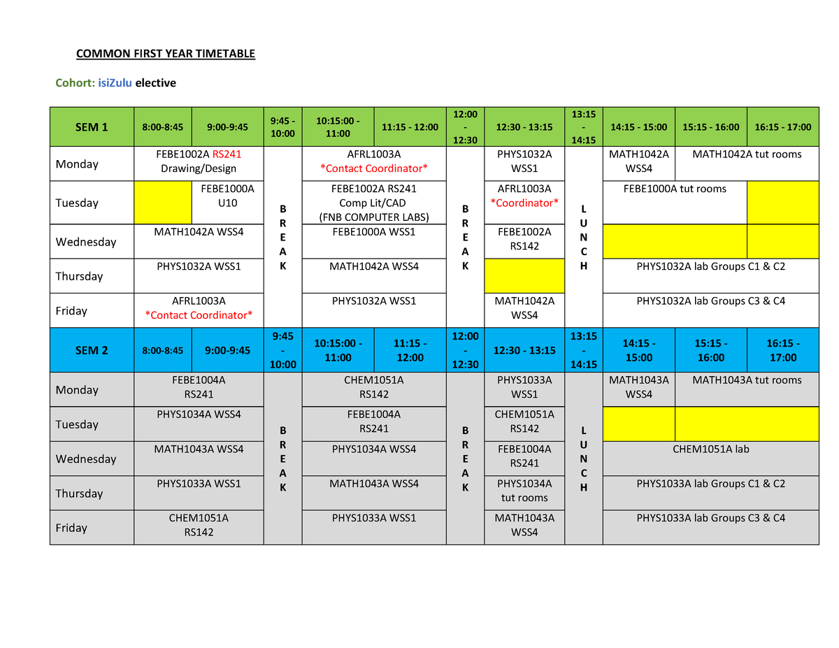 Cohort C isi ZULU 2023 Rev3 - COMMON FIRST YEAR TIMETABLE Cohort ...