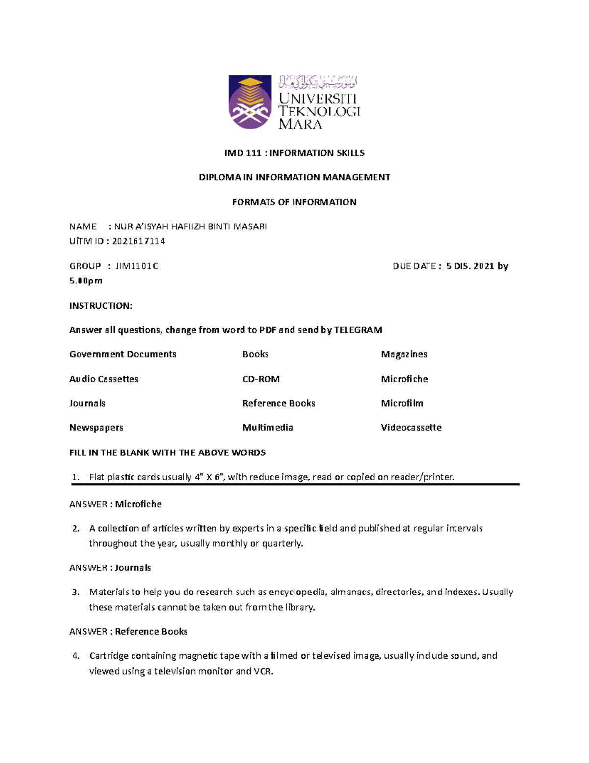 Format of information (topic 10) SEPT 18 - IMD 111 : INFORMATION SKILLS ...