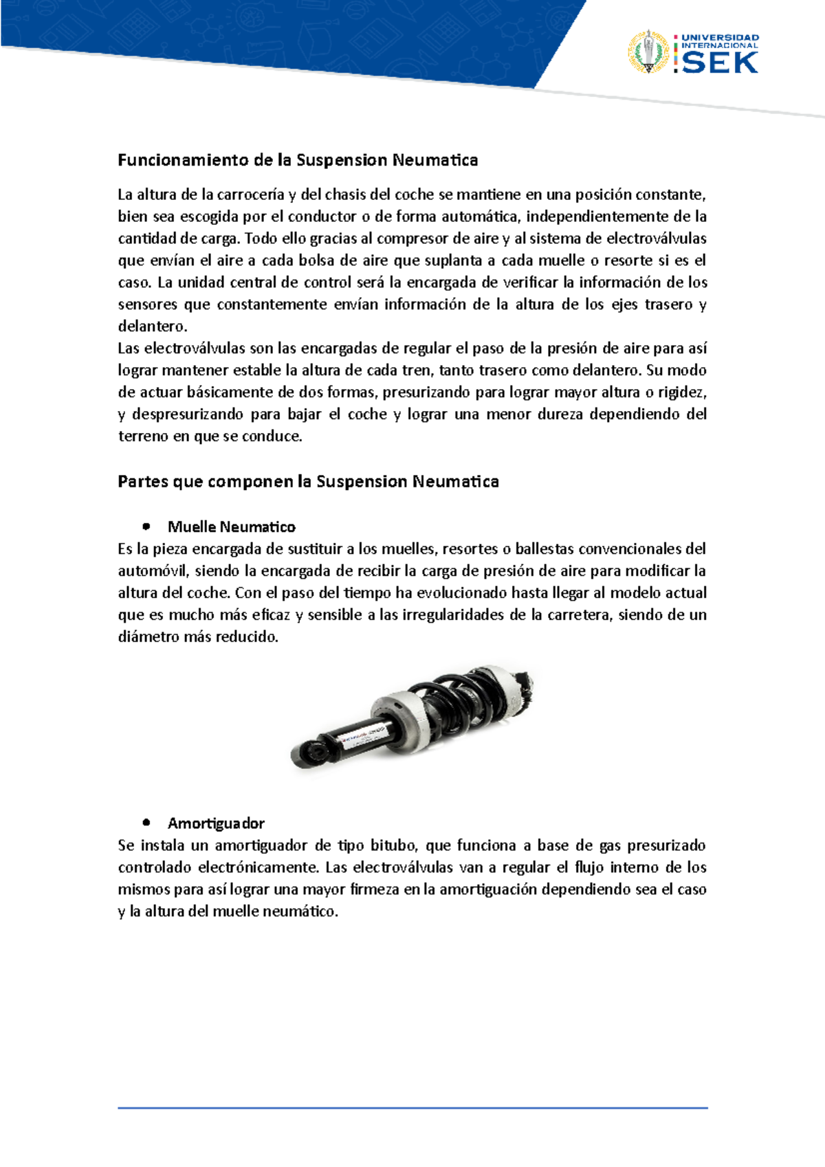 Informe funcionamiento y partes suspension neumatica Funcionamiento