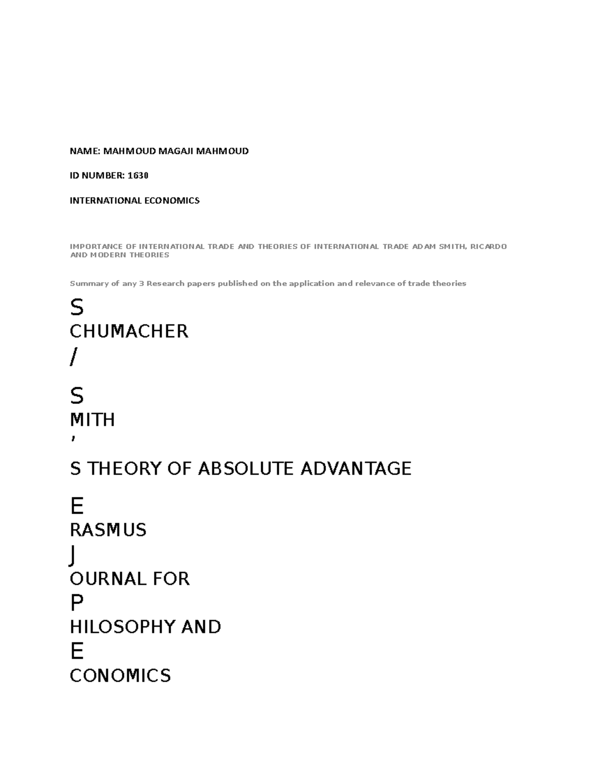 NAME MMMM NAME MAHMOUD MAGAJI MAHMOUD ID NUMBER 1630