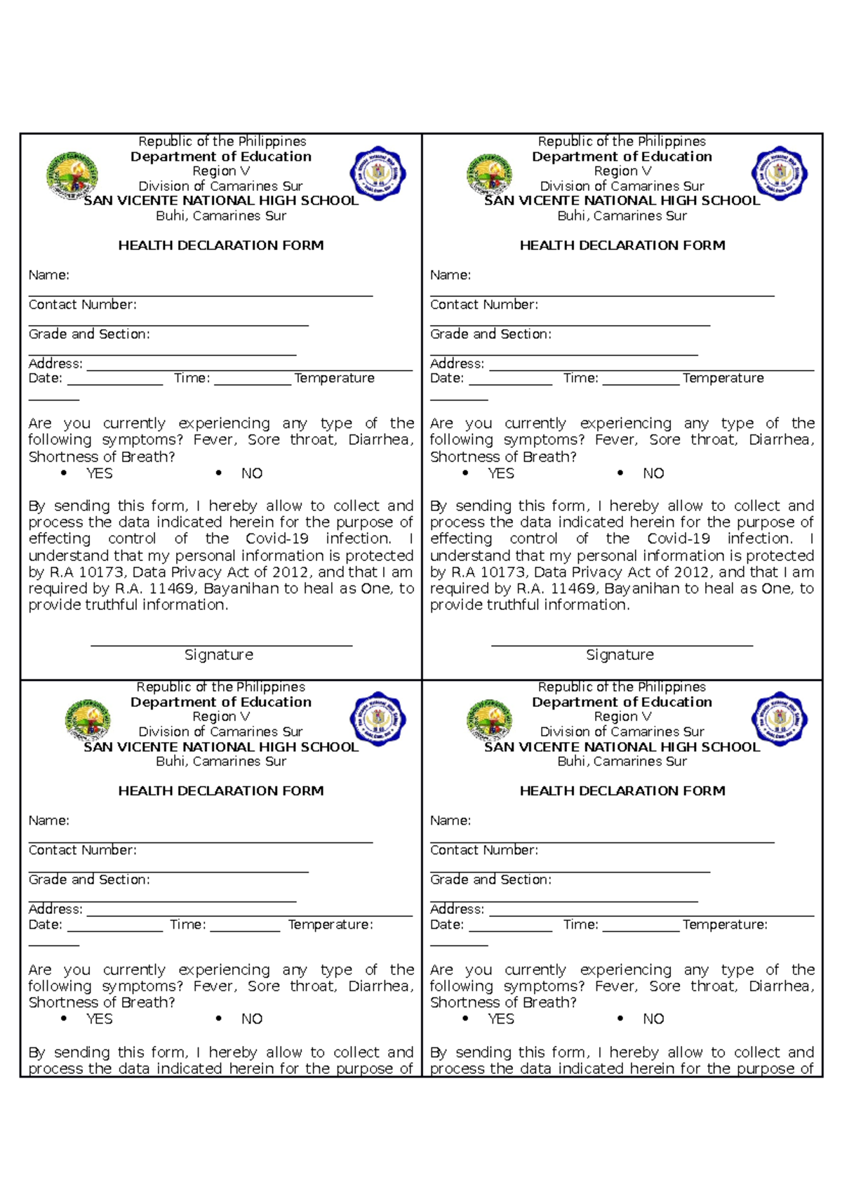Health-Declaration-Form - Republic of the Philippines Department of ...