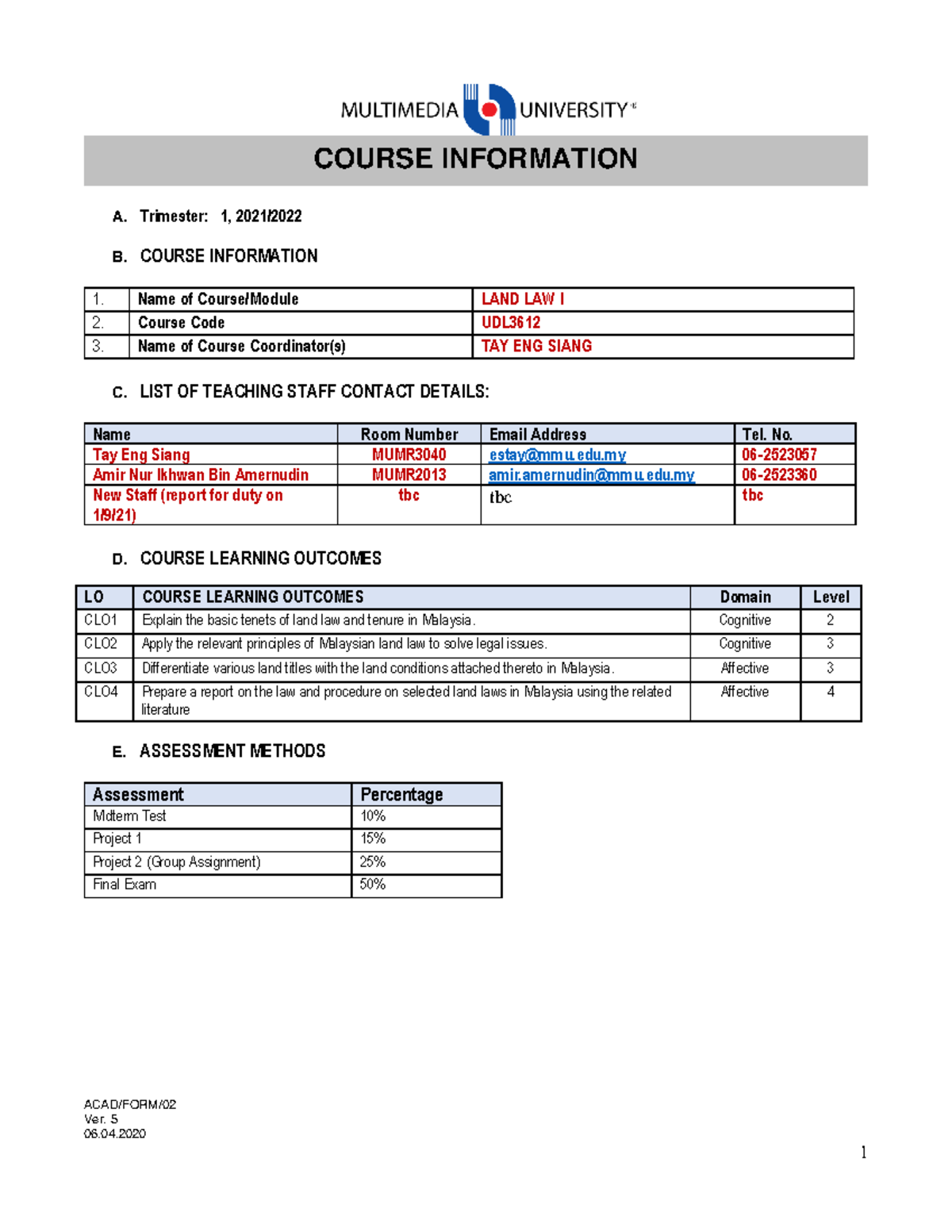 376951 3 Course Information Student Version Ver 2 UDL3612 TRI 2110 v2a