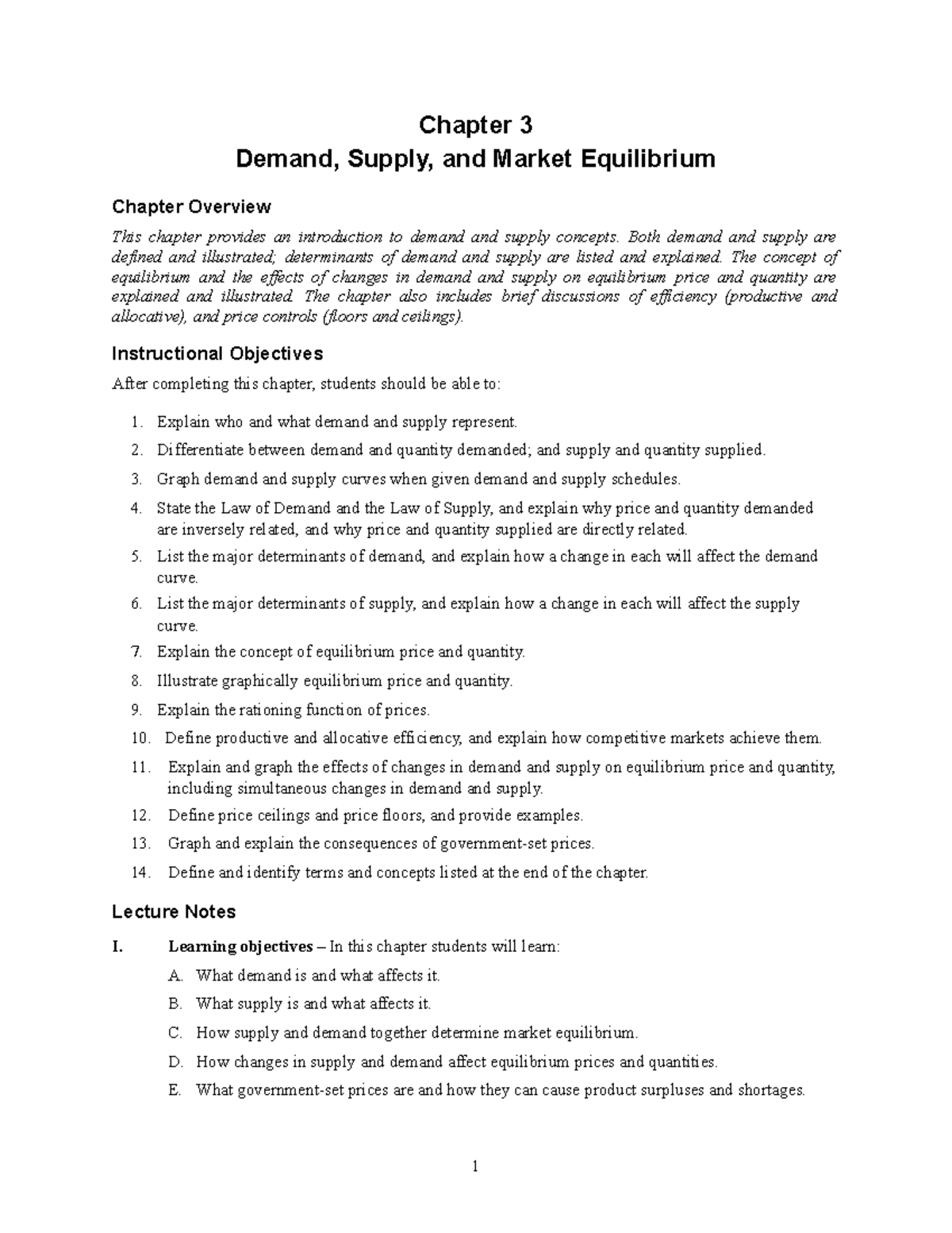 Chapter 3 Notes - Chapter 3 Demand, Supply, And Market Equilibrium ...