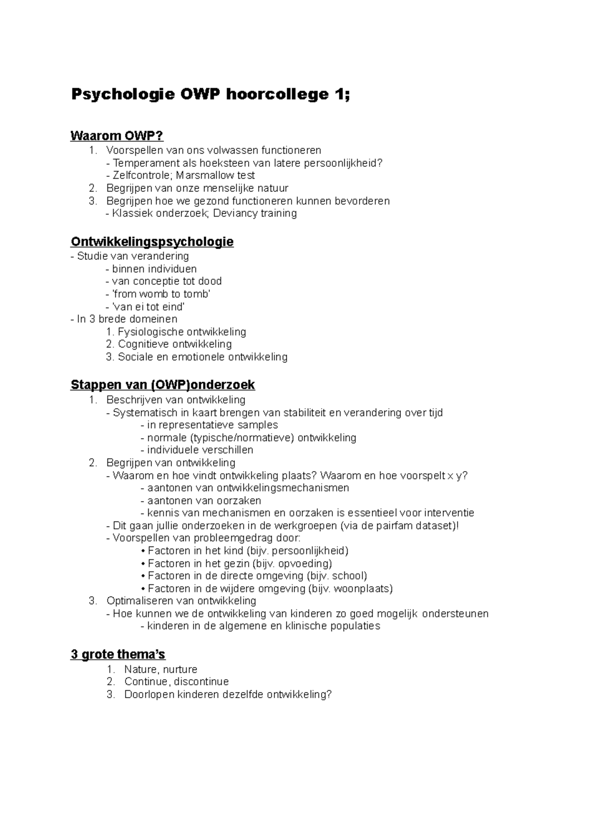 Owp Hoorcollege Aantekeningen 1 15 Psychologie Owp Hoorcollege 1