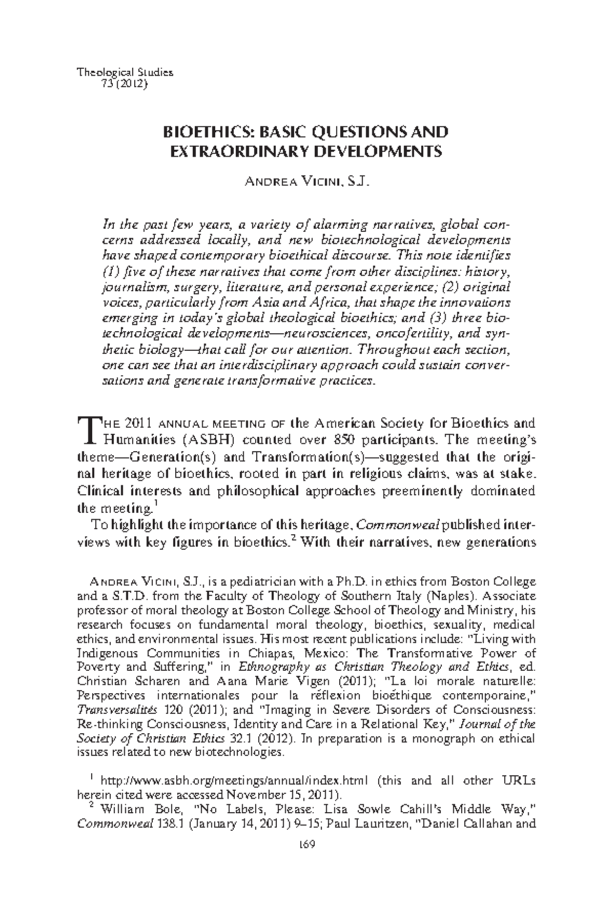 Bioethics Basic Questions and Extraordin - BIOETHICS: BASIC QUESTIONS ...