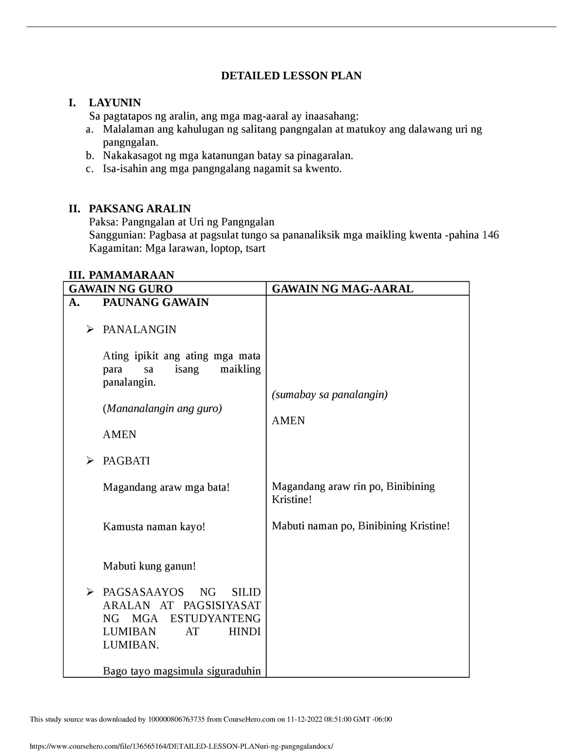 DETAILED_LESSON_PLAN_uri_ng_pangngalan - DETAILED LESSON PLAN I ...