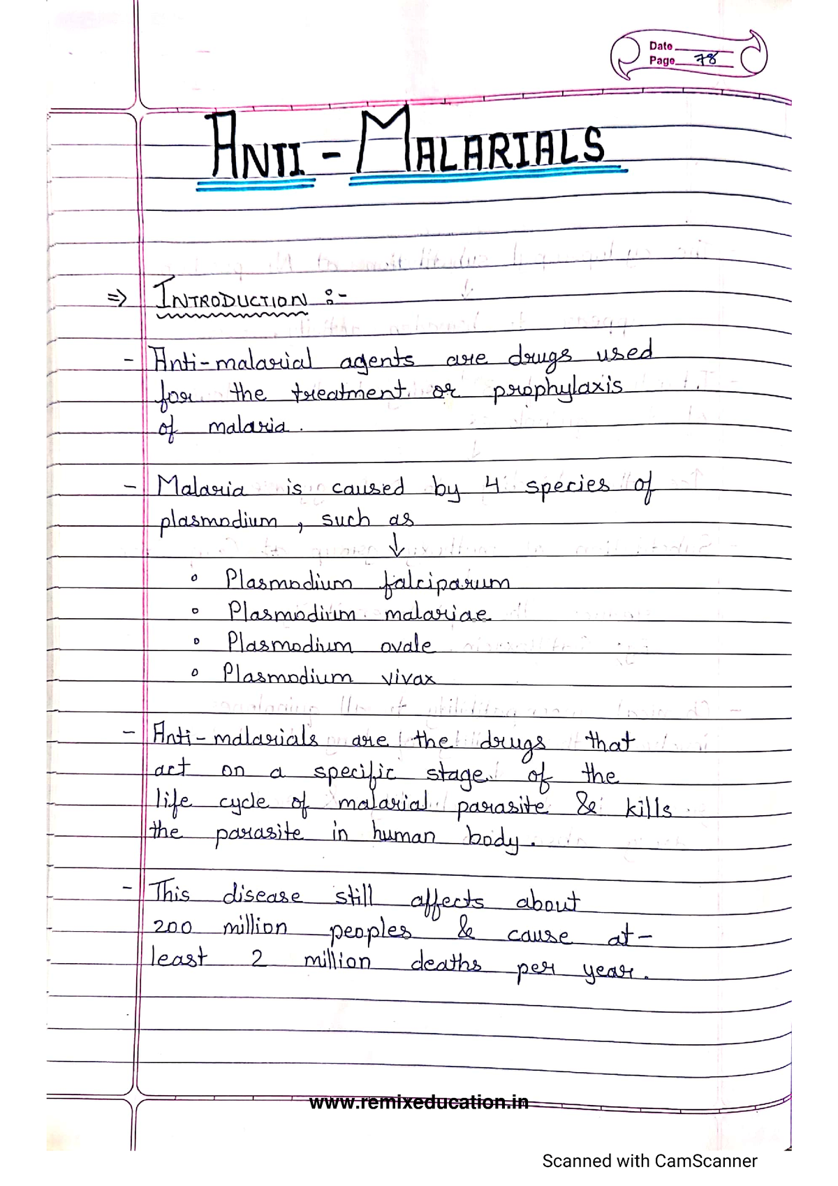 Anti-malarials - Medicinal Chemistry 6th Semester - Pharmacy - Studocu