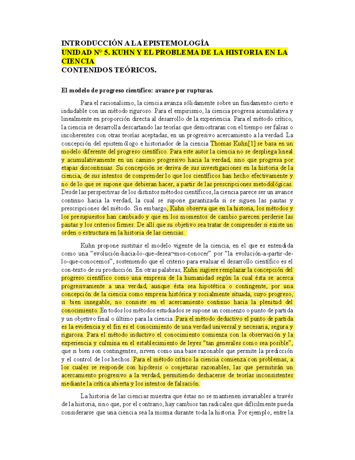 A- Contenidos- Teoricos - INTRODUCCIÓN A LA EPISTEMOLOGÍA UNIDAD N° 5 ...