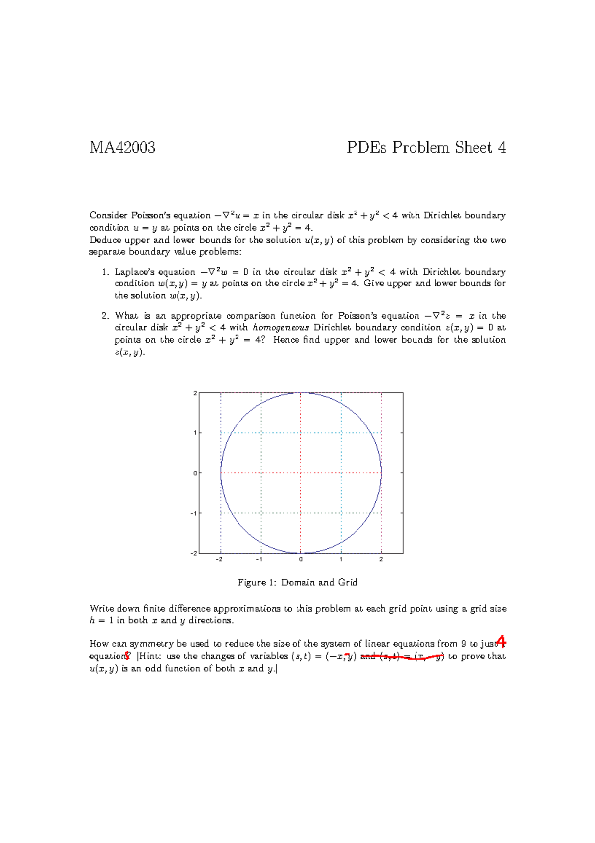 Problem Sheet 4 - Deduce upper and lower bounds for the solutionu(x, y ...