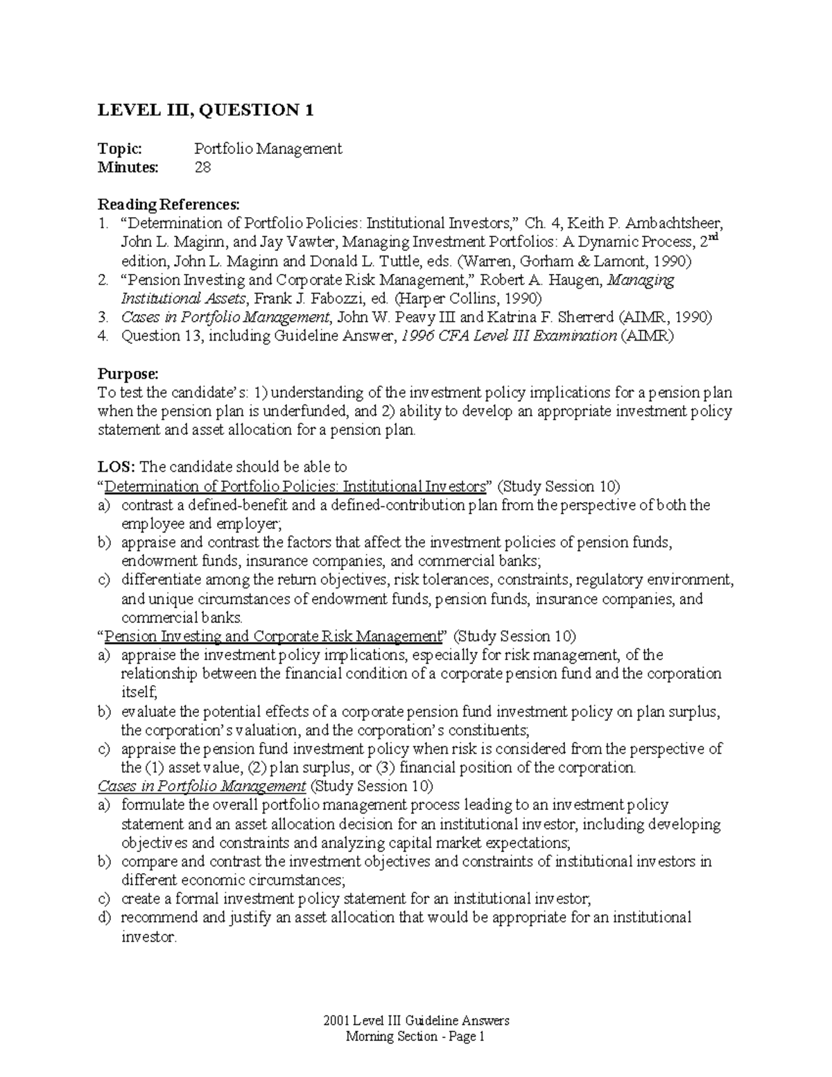 CFA 2001 Level III AM Exam Answers - 2001 Level III Guideline Answers ...