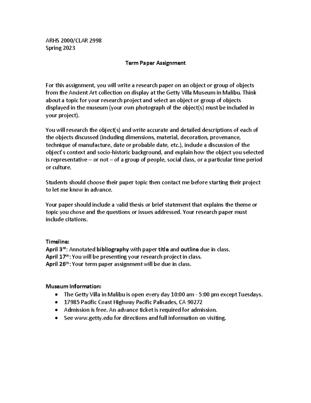 Museum Report S20231 Review materials from class ARHS 2000/CLAR