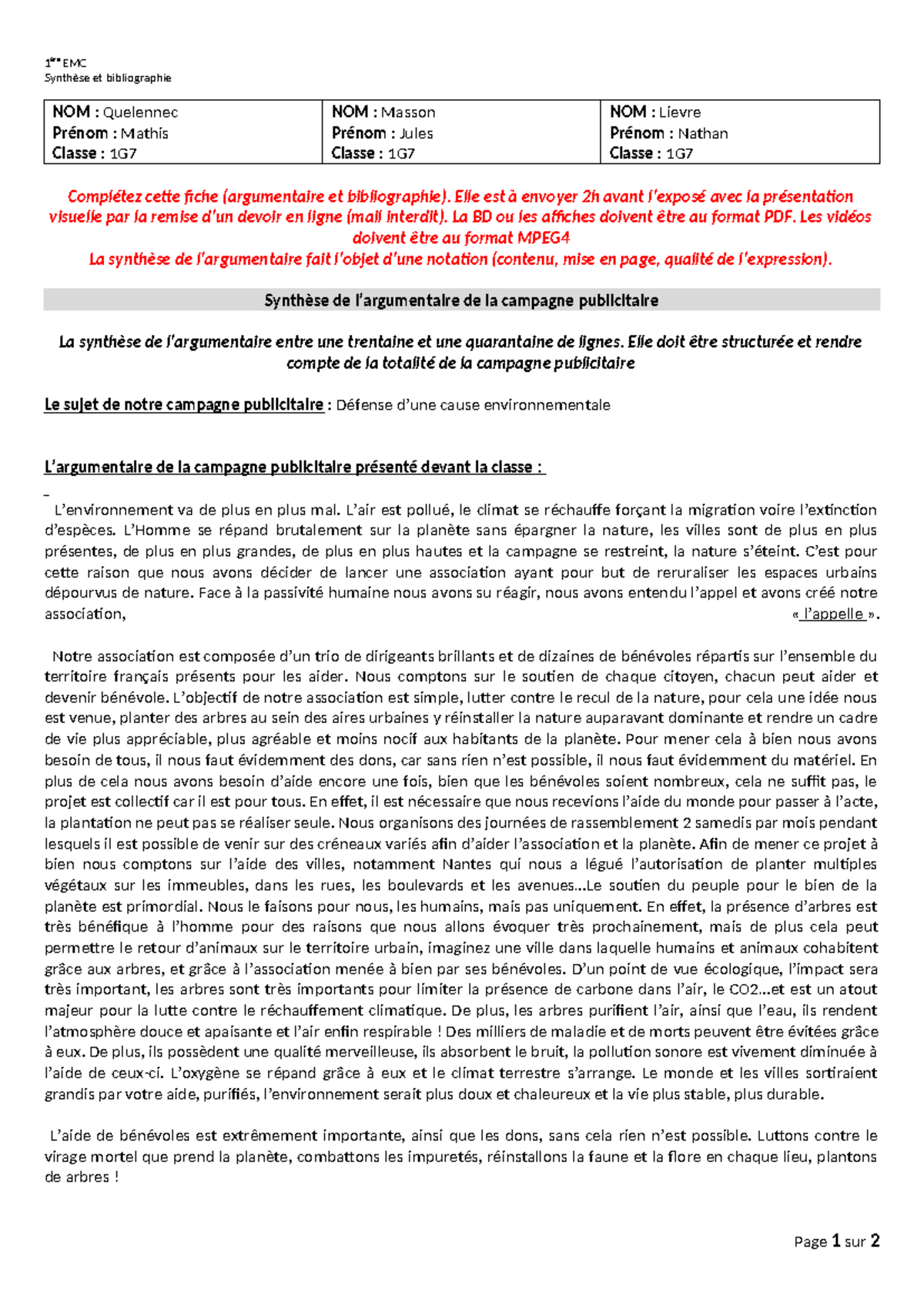 Fiche élève Axe2 argumentaire et bibliographie 1ère EMC 2022-2023 Jules ...