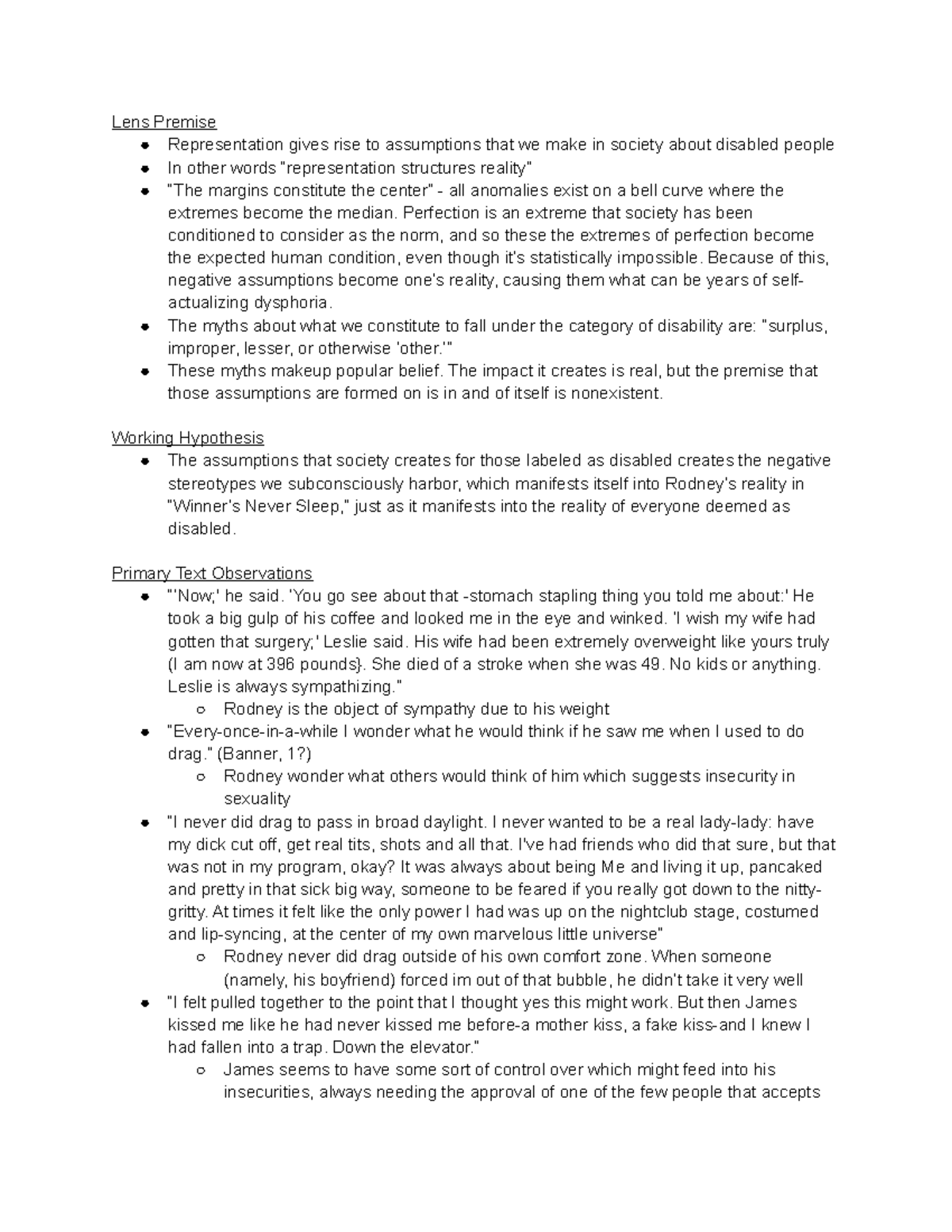 Dolmage Lens Notes - Professor: Wetzel - Lens Premise Representation ...