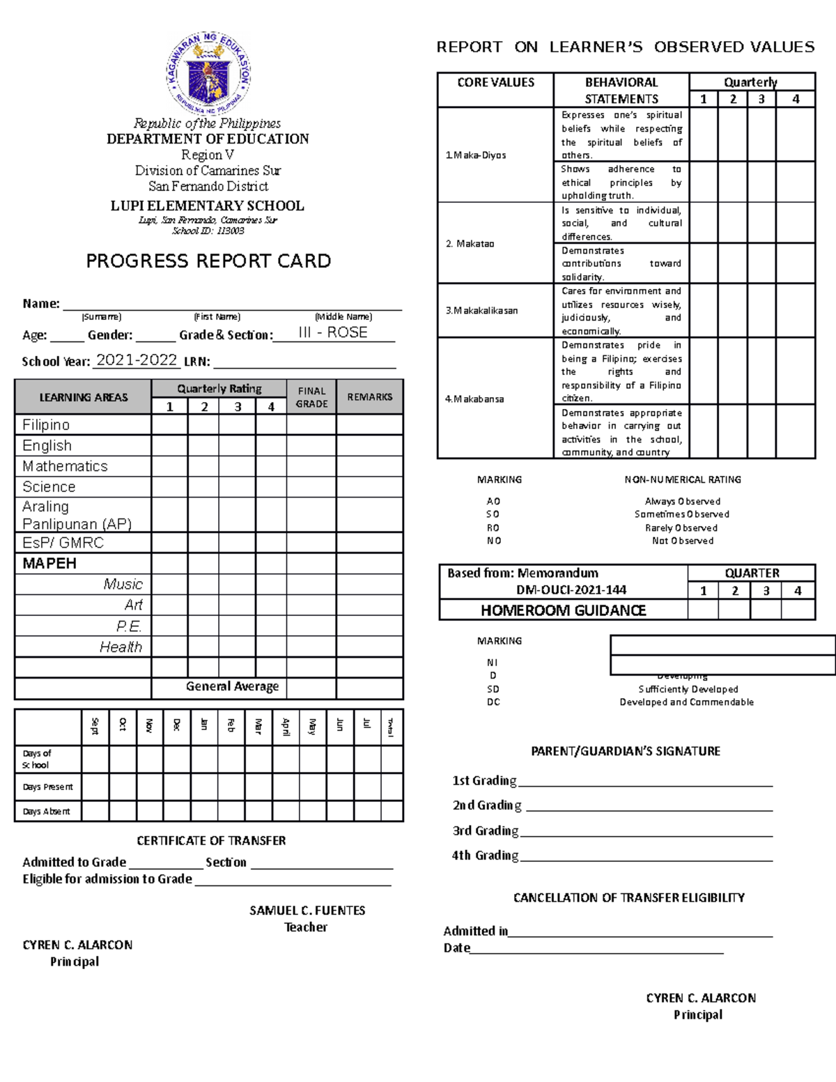 Learner s Progress Report Card SF9 SHS PDF Value Ethics 50 OFF