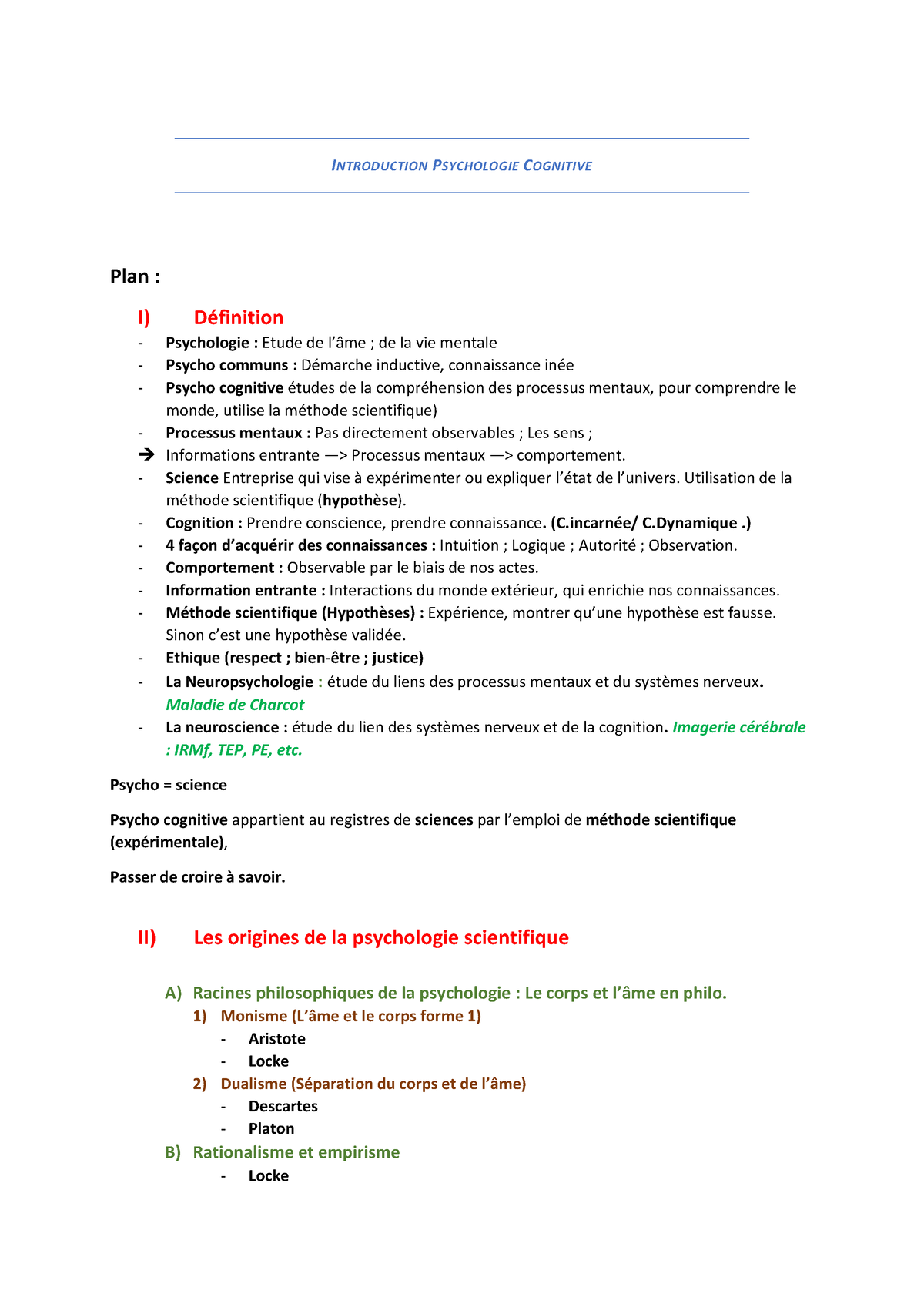 Introduction à La Psychologie Cognitive Introduction Psychologie Cognitive Plan I 3346