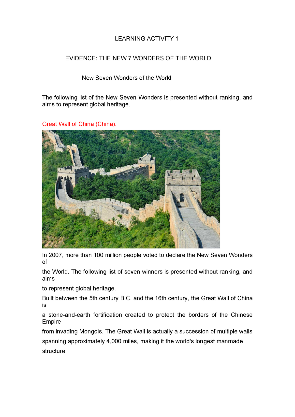 essay new seven wonders of the world