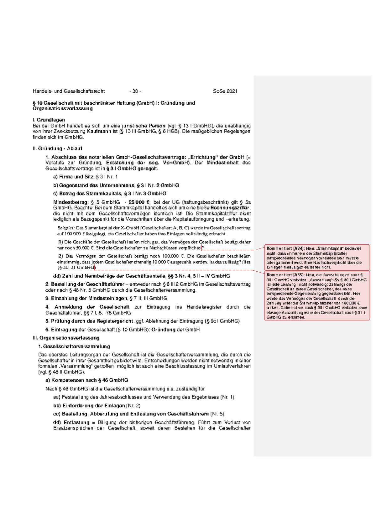 Skript Handels Und Gesellschaftsrecht Skript § 10 Gmb H I - Sommersemester - Handels- und Gesellschaftsrecht