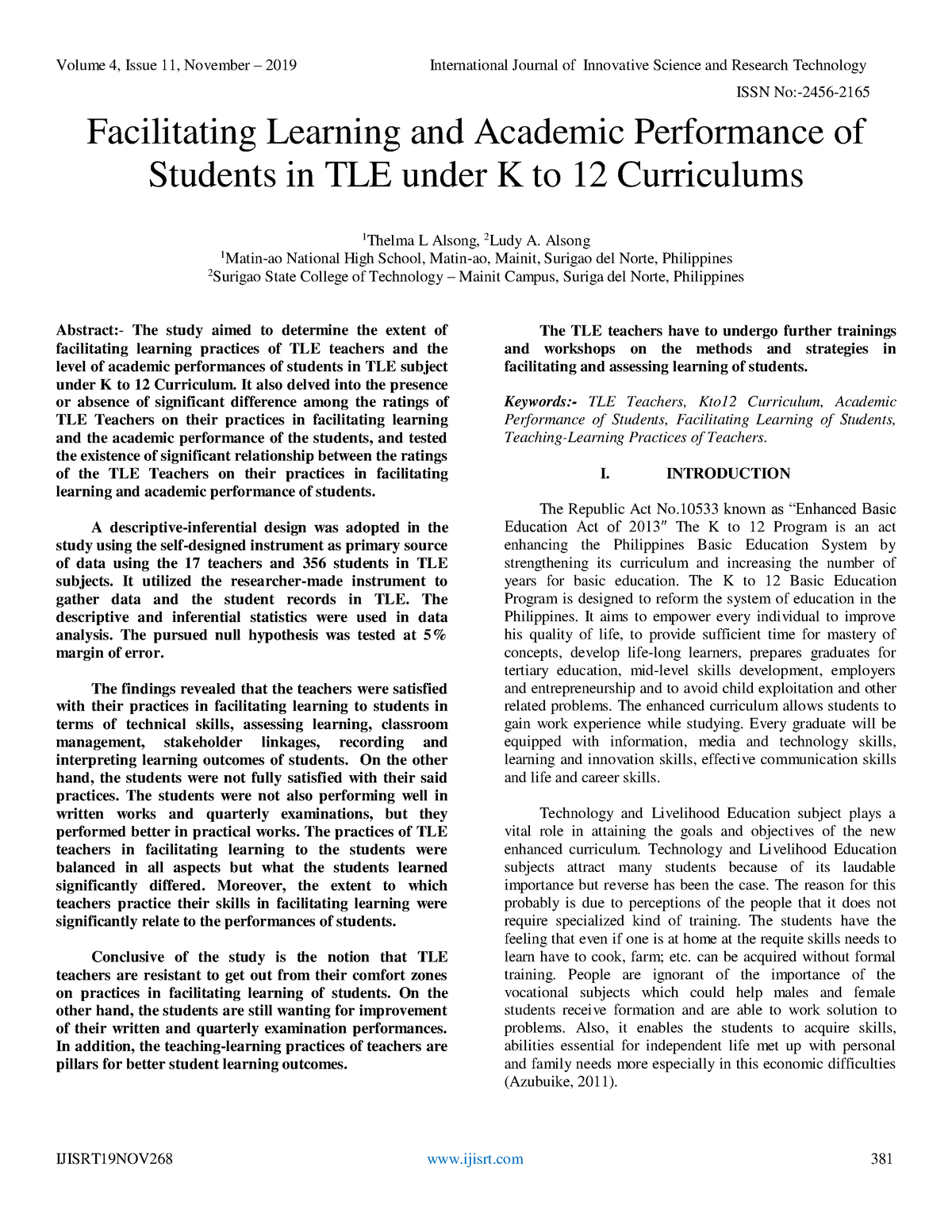 sample research paper in tle