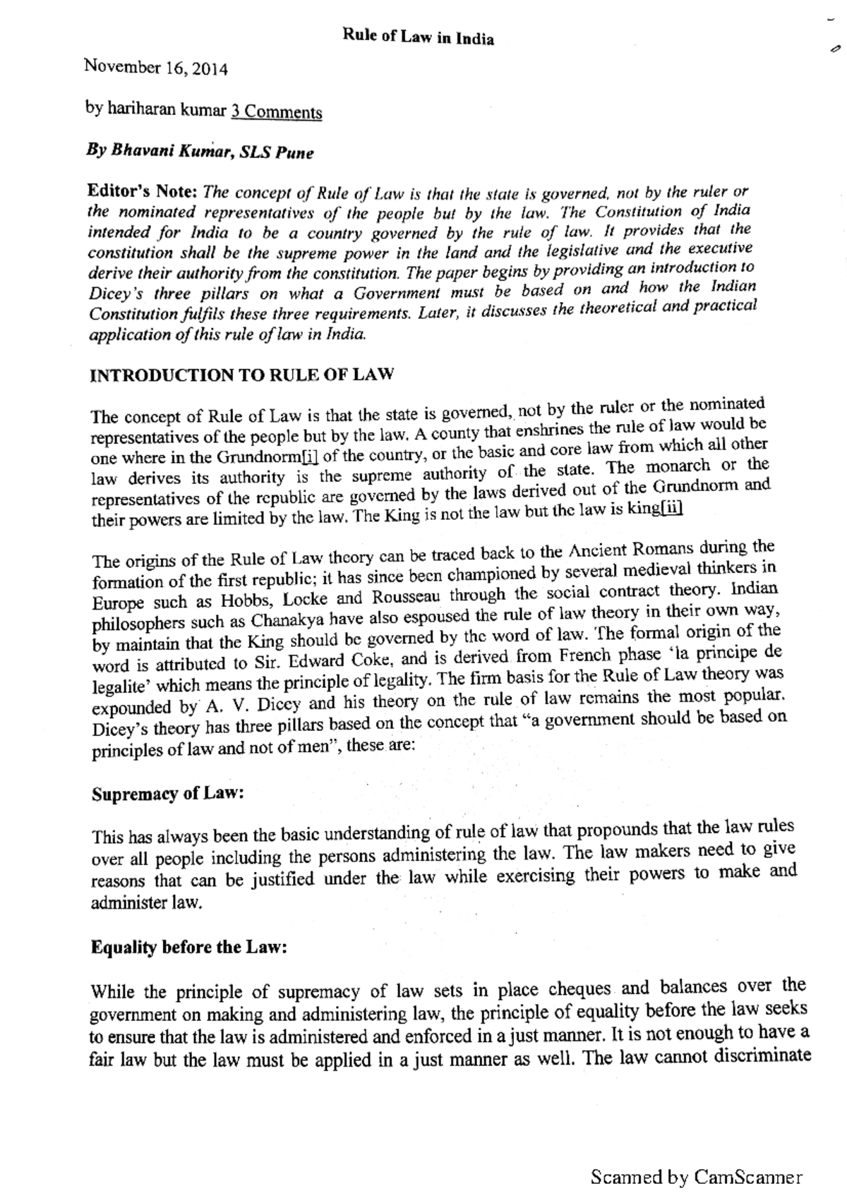 Rule of law - a summary on rule of law - Legal Method - Studocu