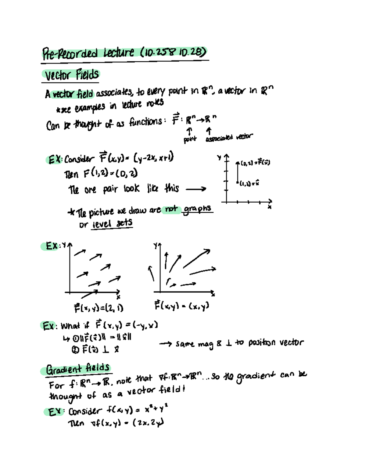 Vector Fields & Line Integrals - Lecture (10 10) Vector Fields A Vector ...