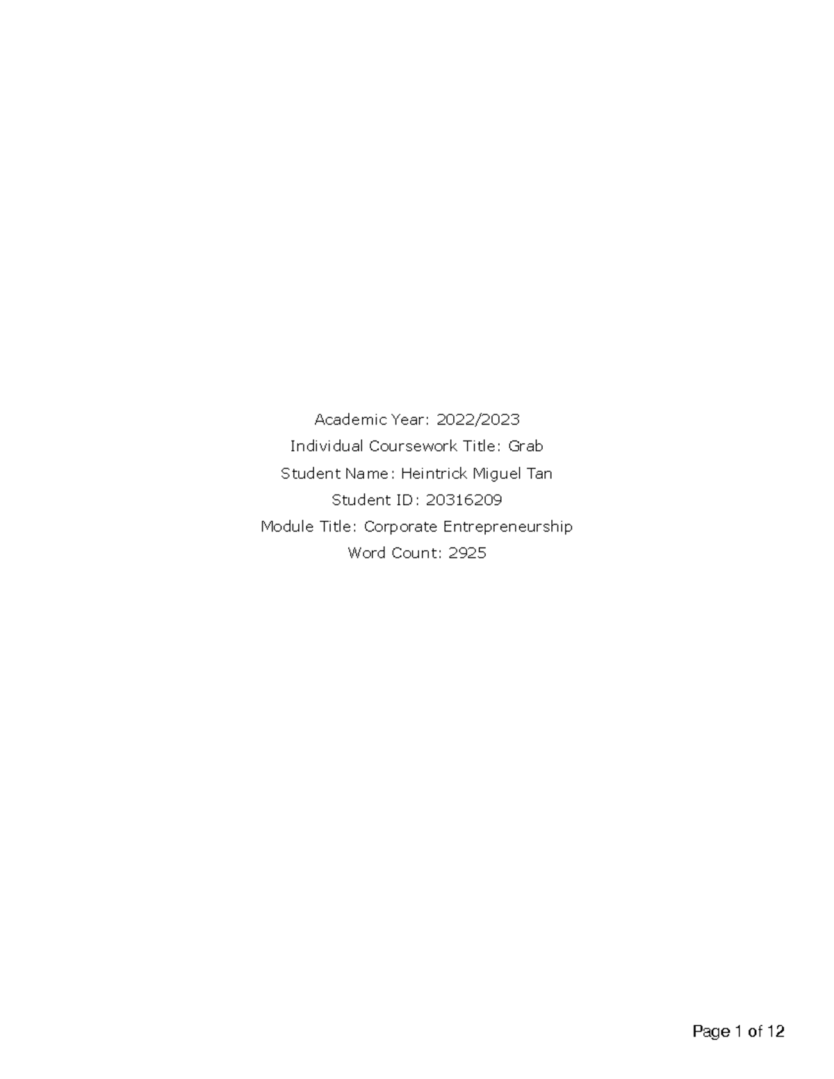 Heintrick Tan 20316209 - Academic Year: 2022/ Individual Coursework ...