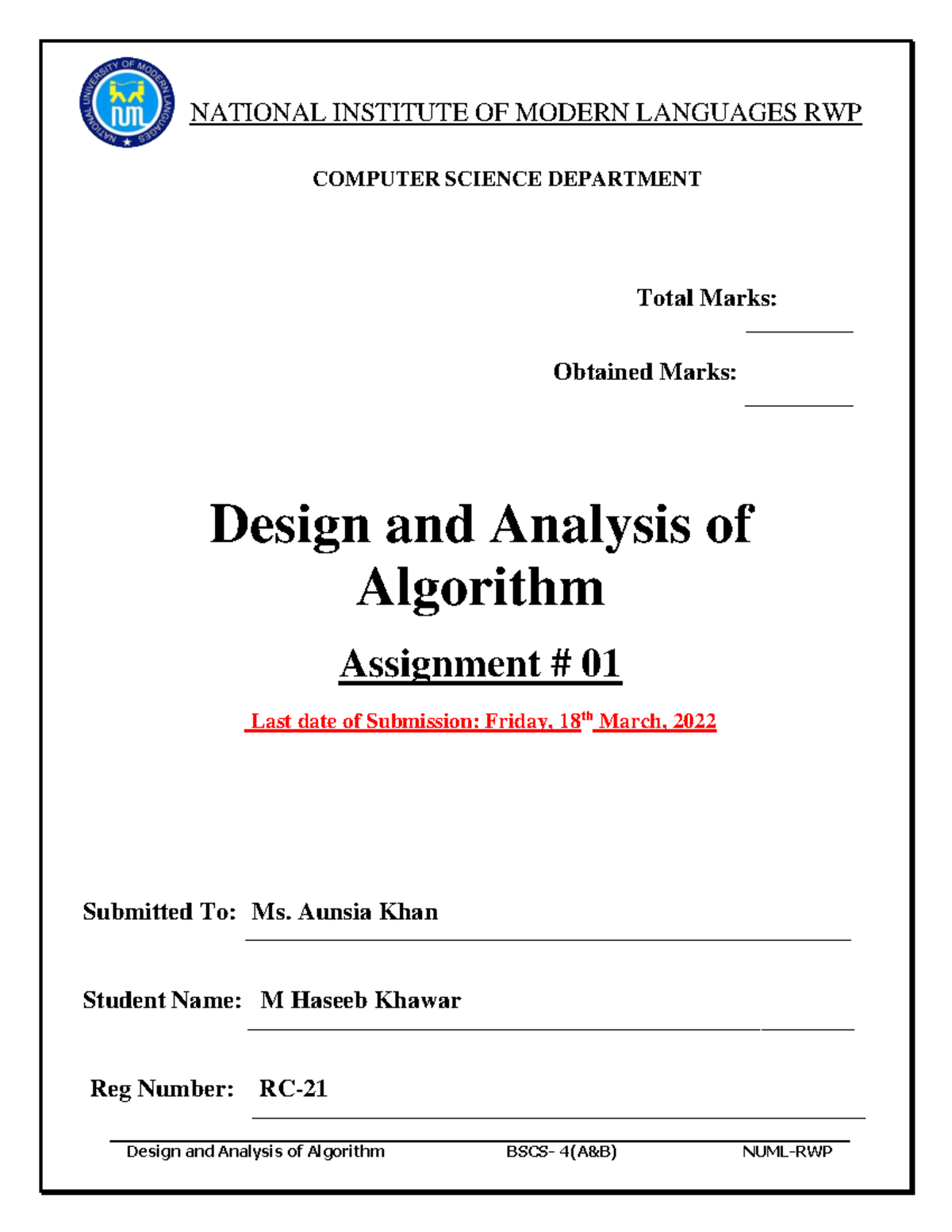 numl assignment front page pdf