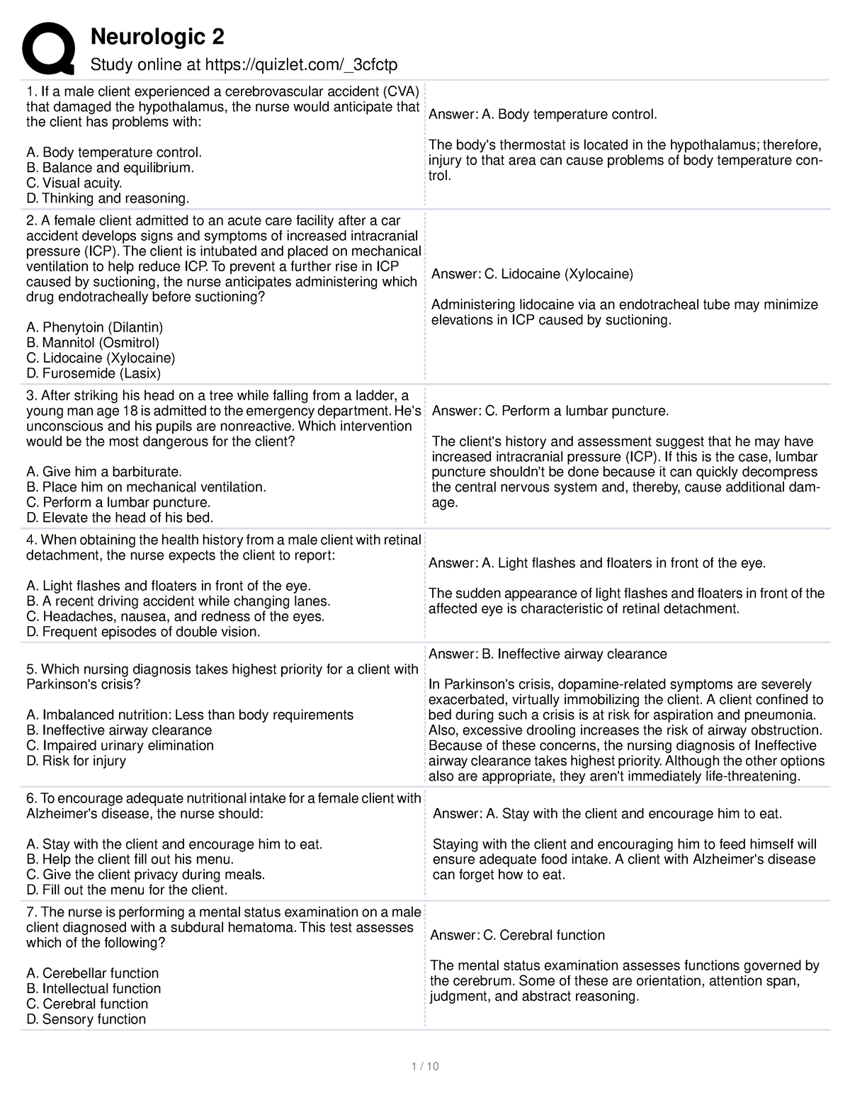 Neuro Merged - NURSINGG - Neurologic 2 Study online at quizlet/_3cfctp ...