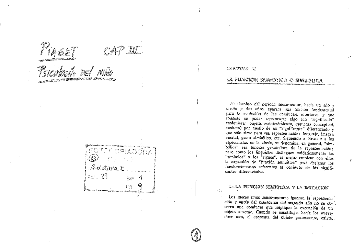 29 Piaget J E Inhelder B Cap Iii “la Función Semiótica O Simbólica” En Psicología Del Niño