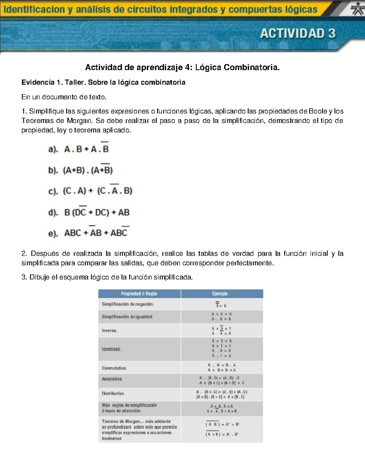 Actividad De Aprendizaje 4: Lógica Combinatoria - Evidencia 1. Taller ...