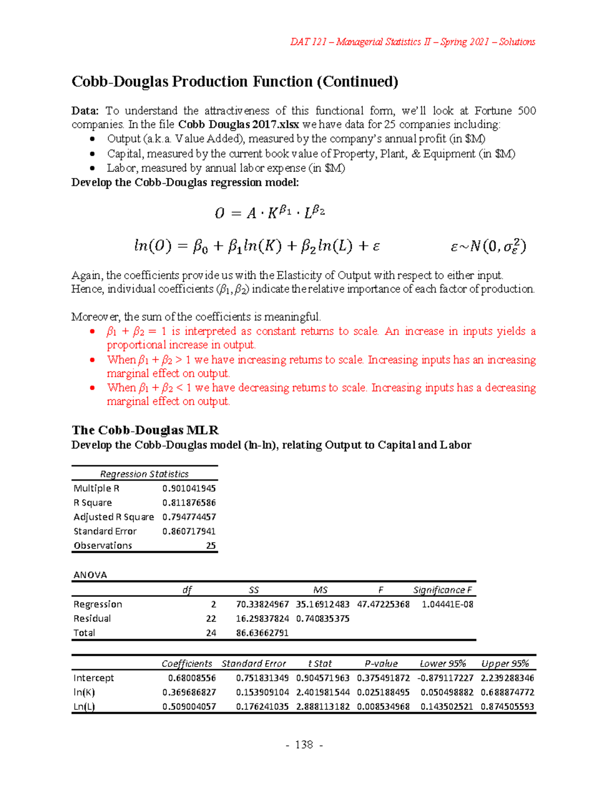DAT121S21 Lecture 20 Solution - Cobb-Douglas Production Function ...